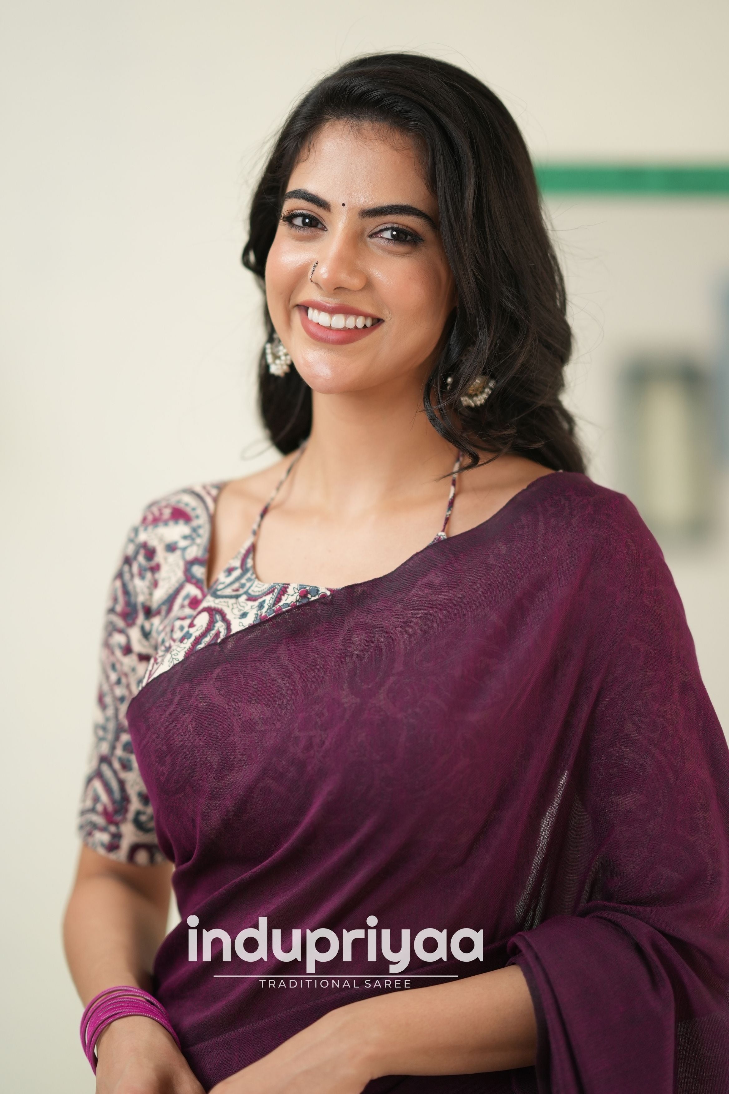 Wine Handloom Khadi Cotton Saree With Mango Print Blouse
