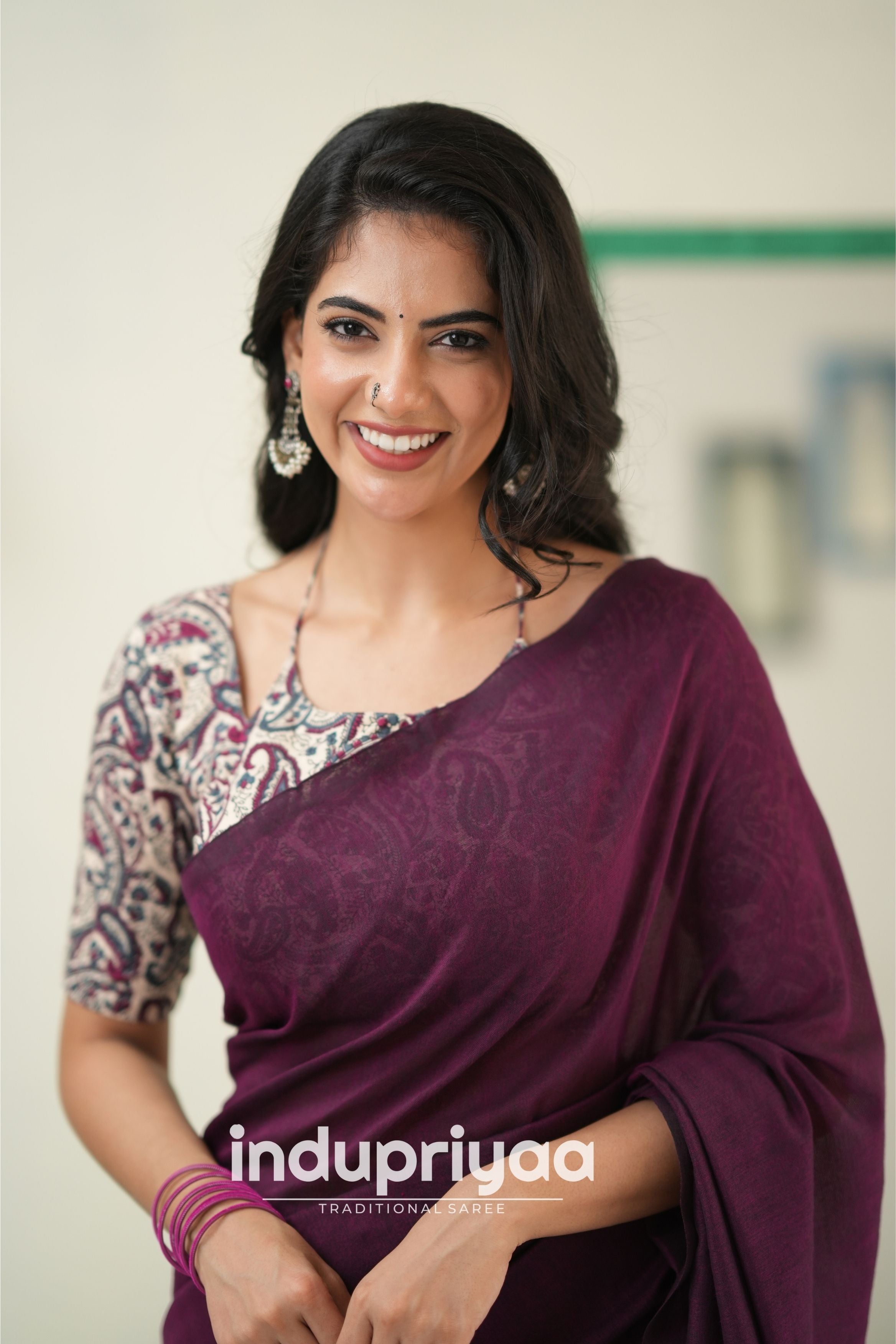 Wine Handloom Khadi Cotton Saree With Mango Print Blouse