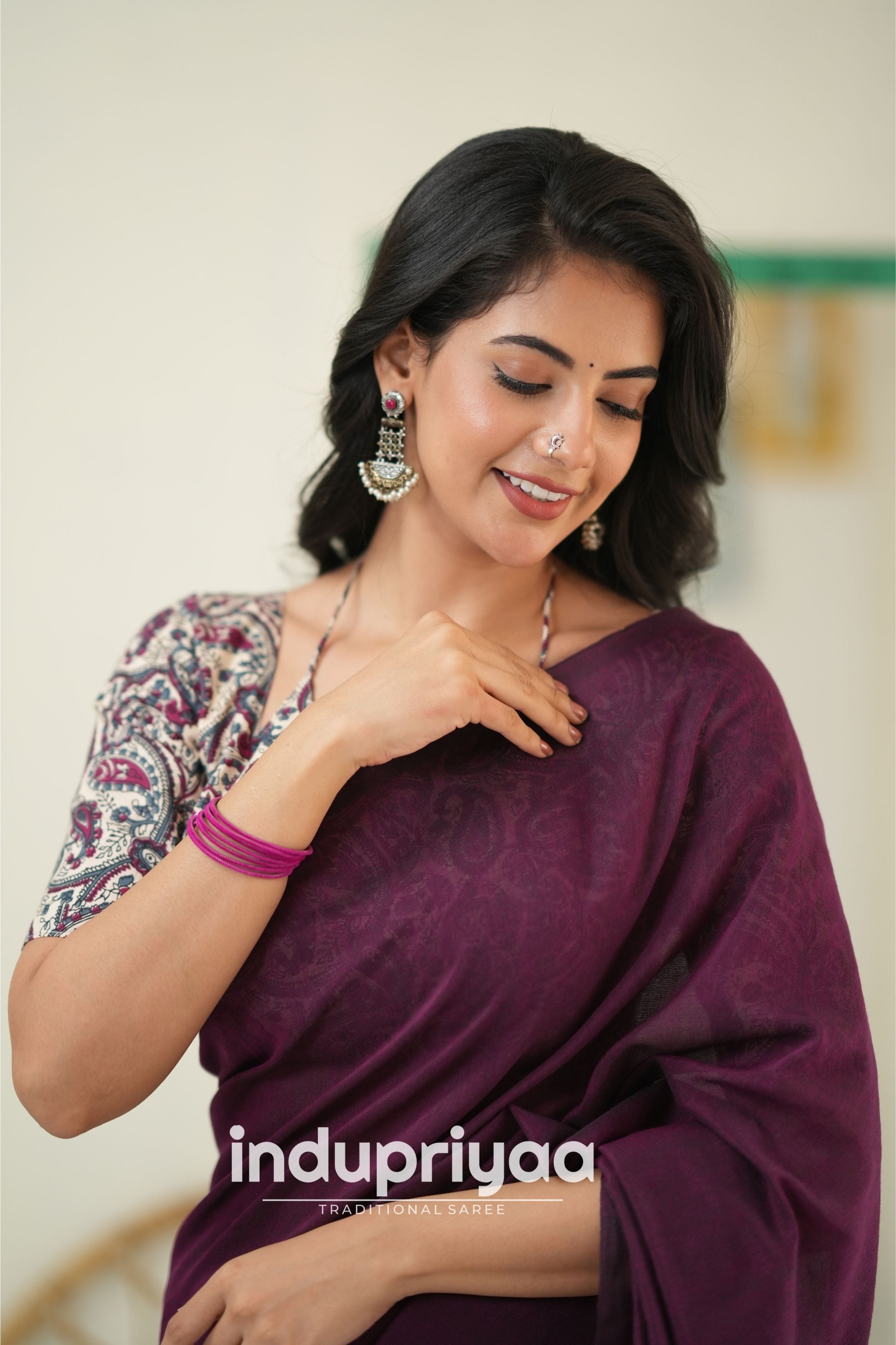 Wine Handloom Khadi Cotton Saree With Mango Print Blouse
