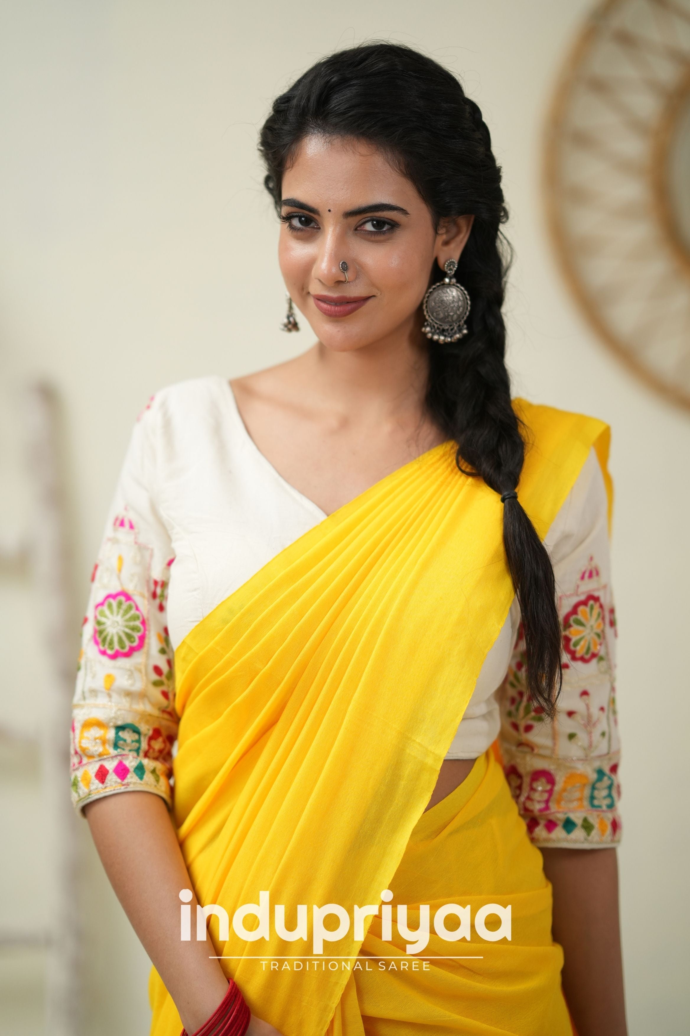Yellow Handloom Khadi Cotton Saree With  Embrodery Work Redy Made Blouse