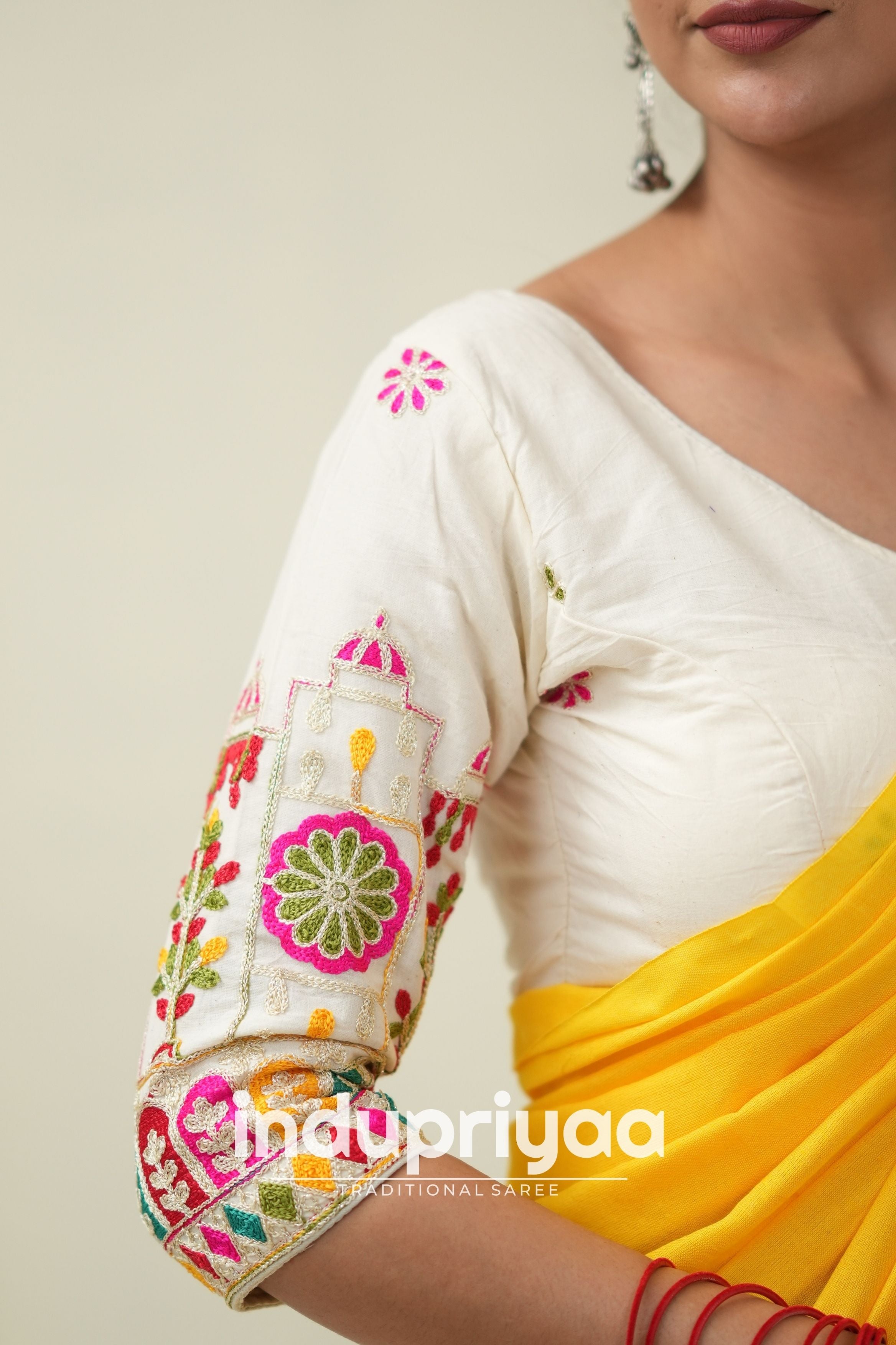 Yellow Handloom Khadi Cotton Saree With  Embrodery Work Redy Made Blouse
