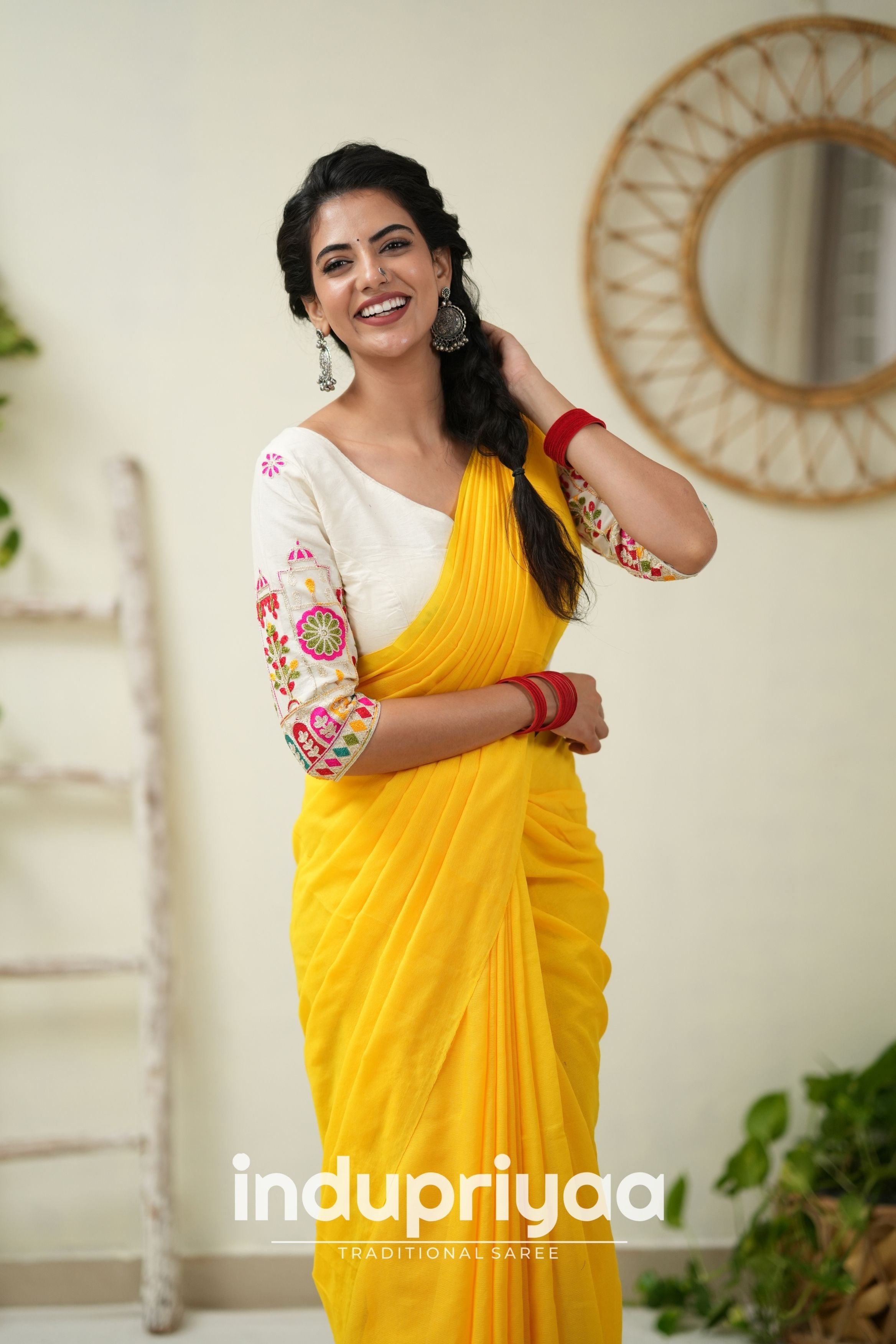 Yellow Handloom Khadi Cotton Saree With  Embrodery Work Redy Made Blouse