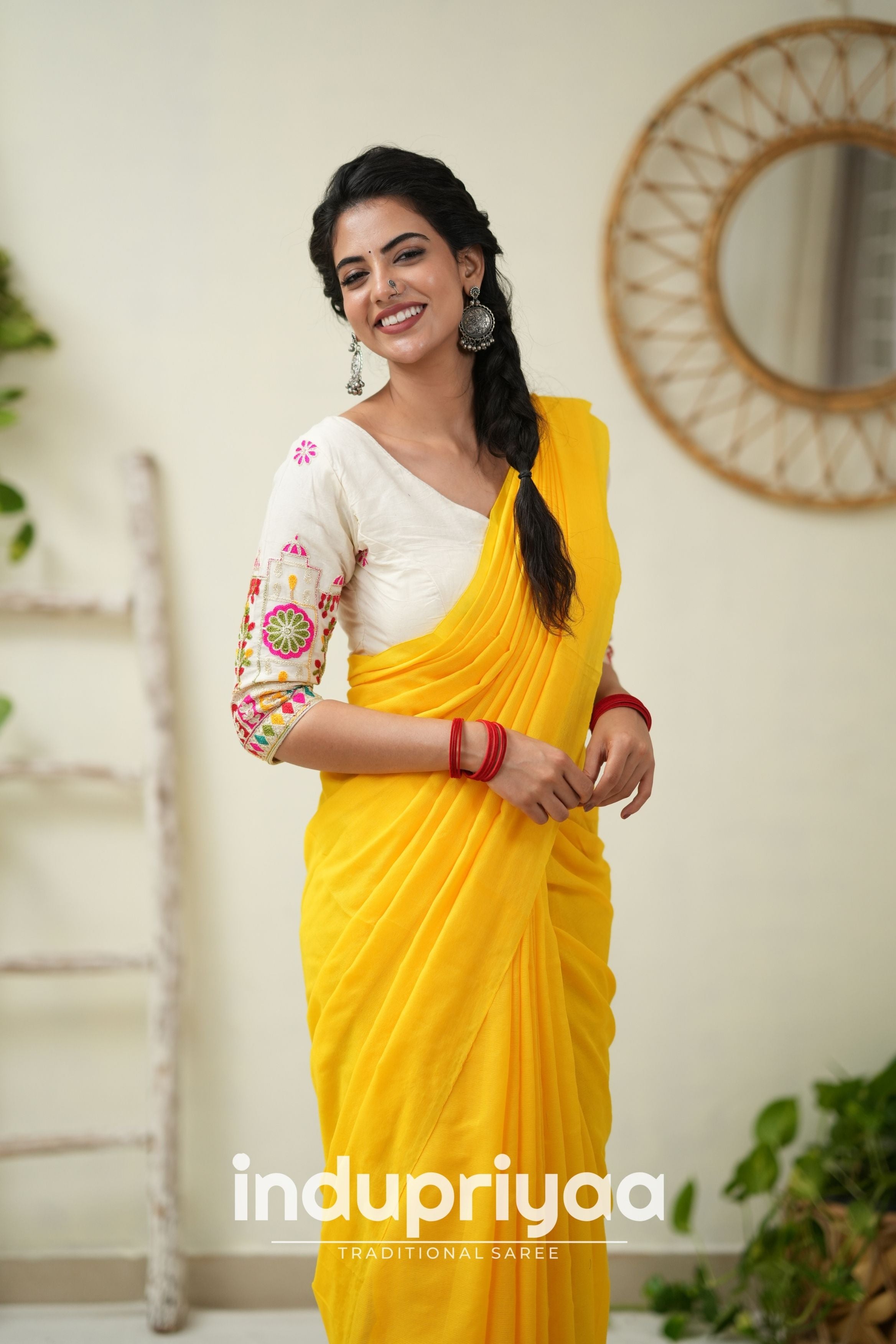 Yellow Handloom Khadi Cotton Saree With  Embrodery Work Redy Made Blouse