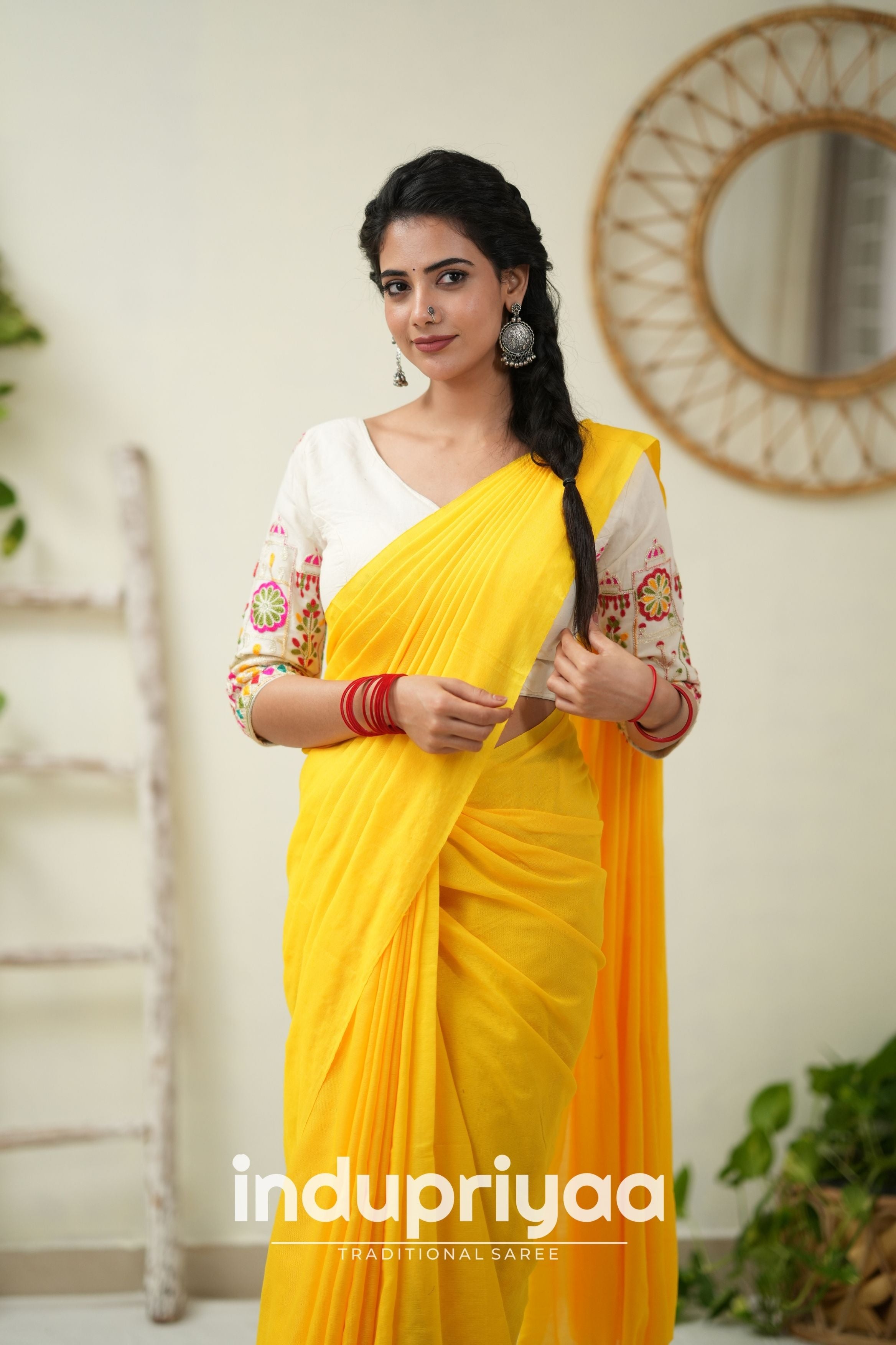 Yellow Handloom Khadi Cotton Saree With  Embrodery Work Redy Made Blouse