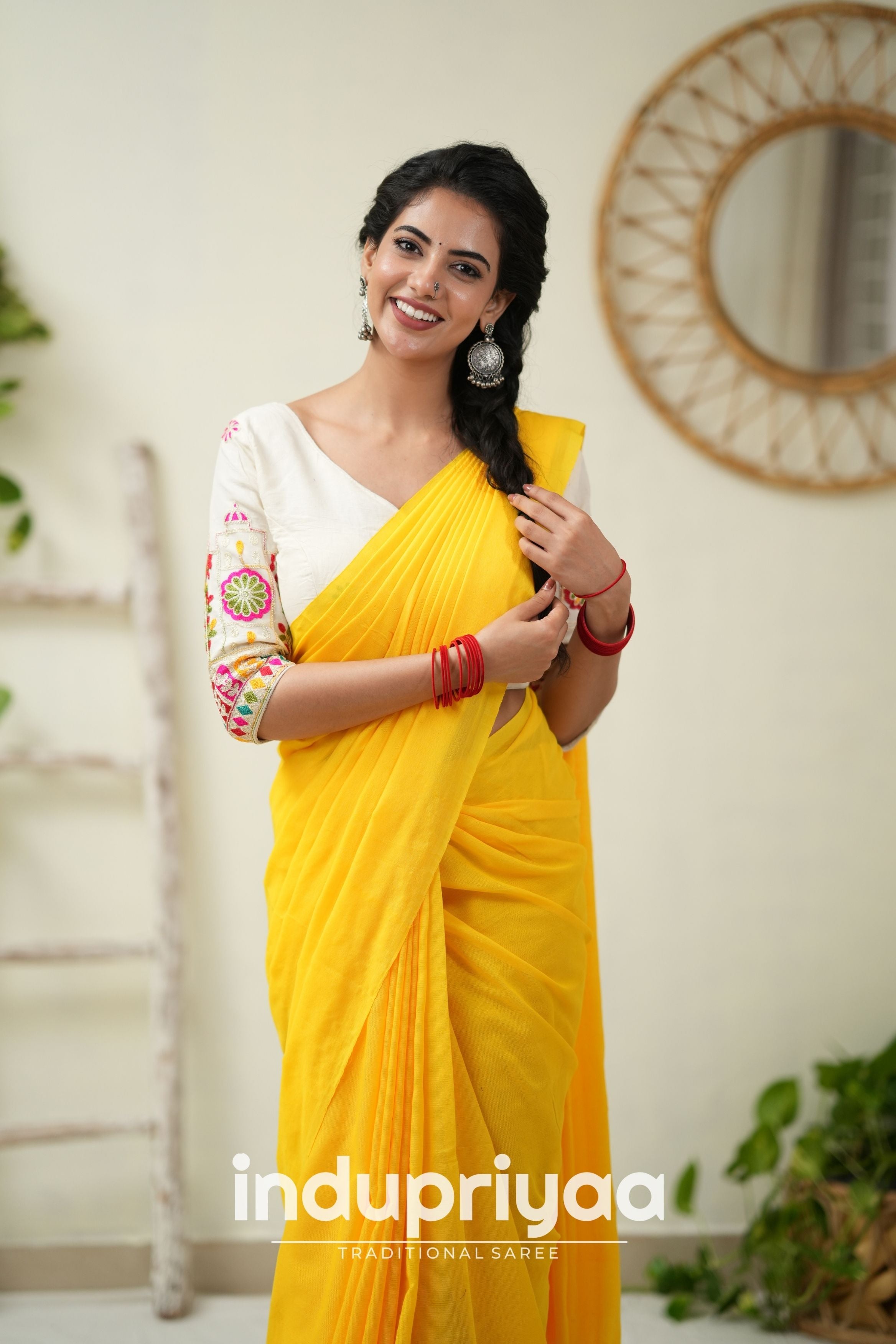 Yellow Handloom Khadi Cotton Saree With  Embrodery Work Redy Made Blouse