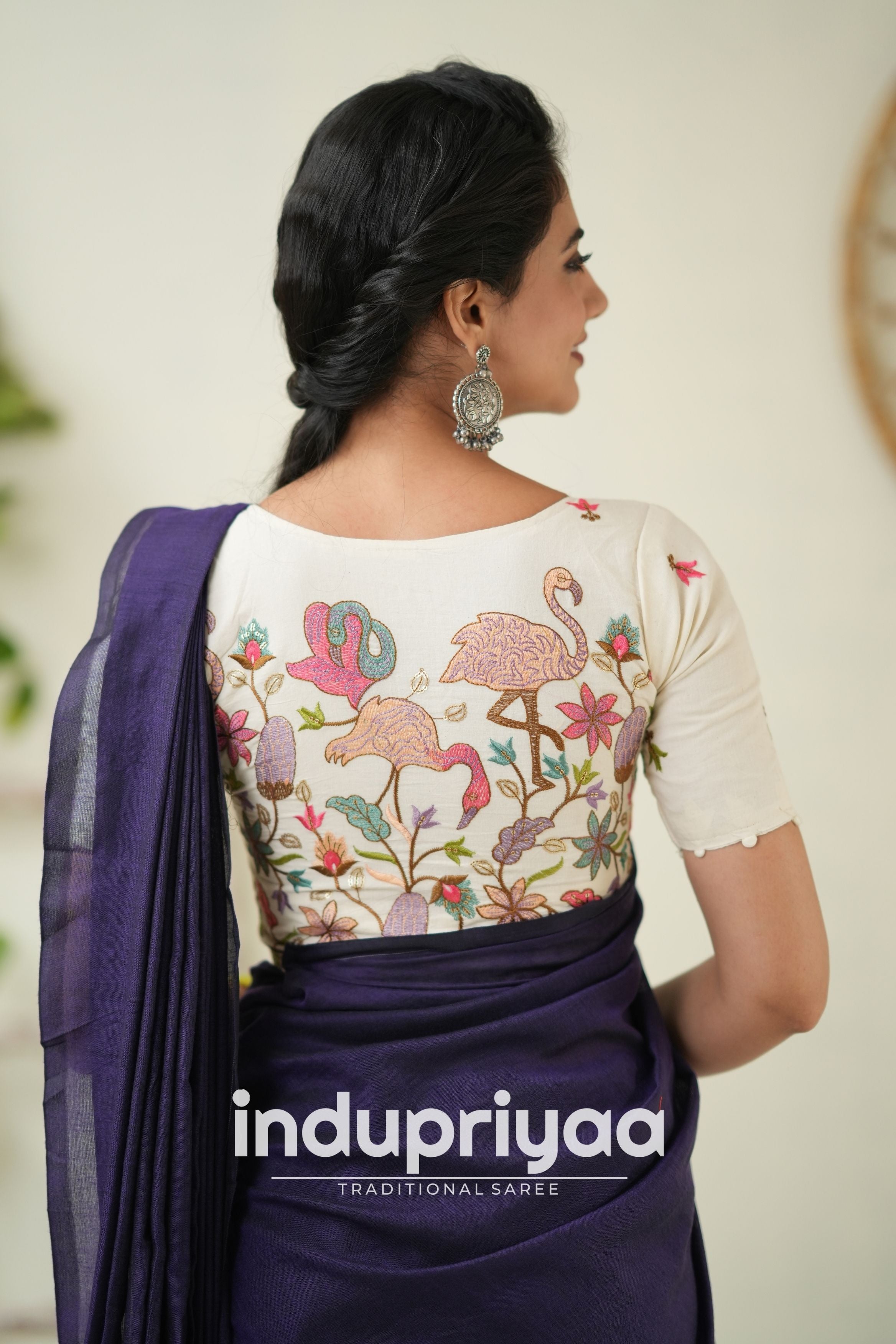 Purple Handloom Khadi Cotton Saree With  Embrodery Work Redy Made Blouse