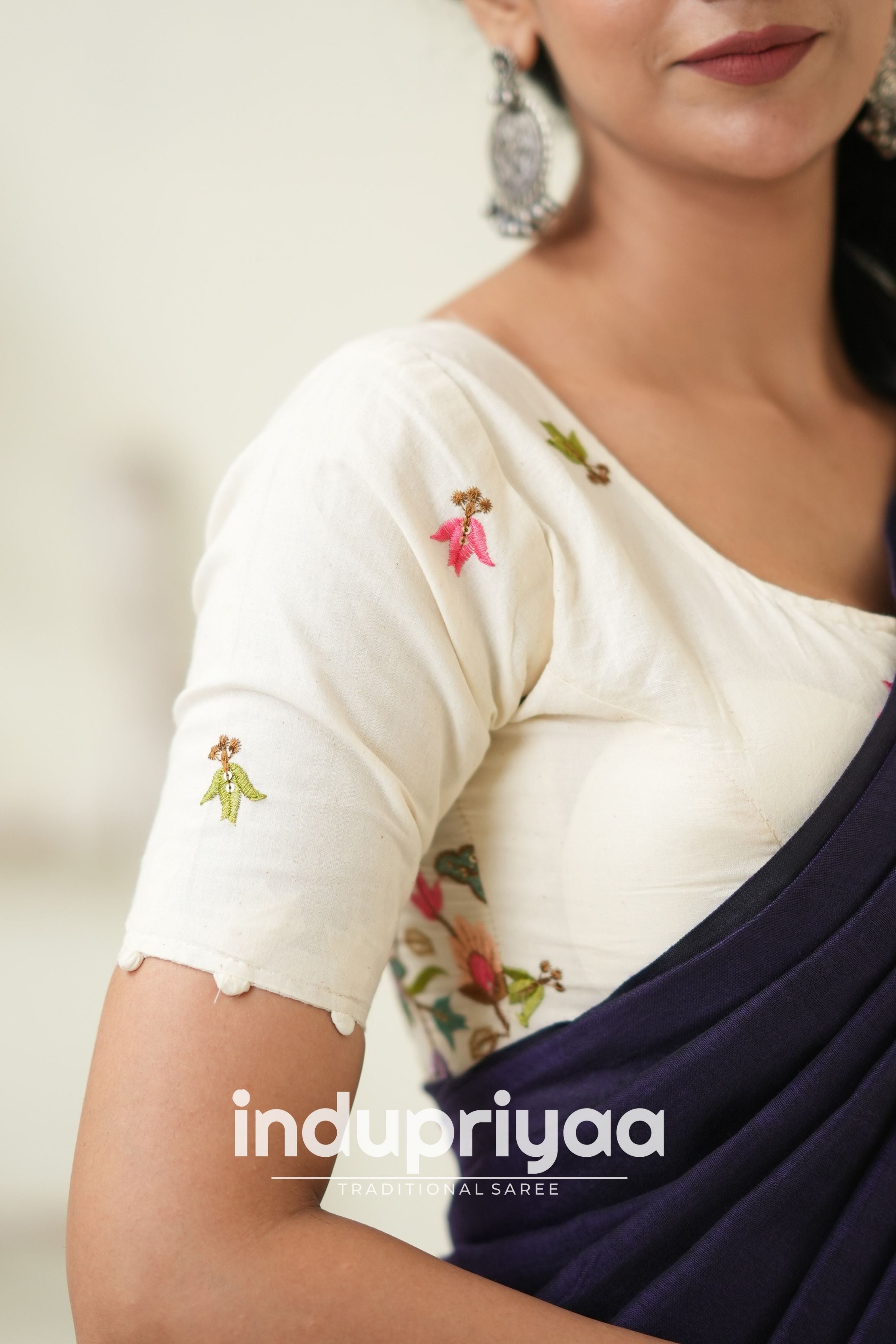 Purple Handloom Khadi Cotton Saree With  Embrodery Work Redy Made Blouse