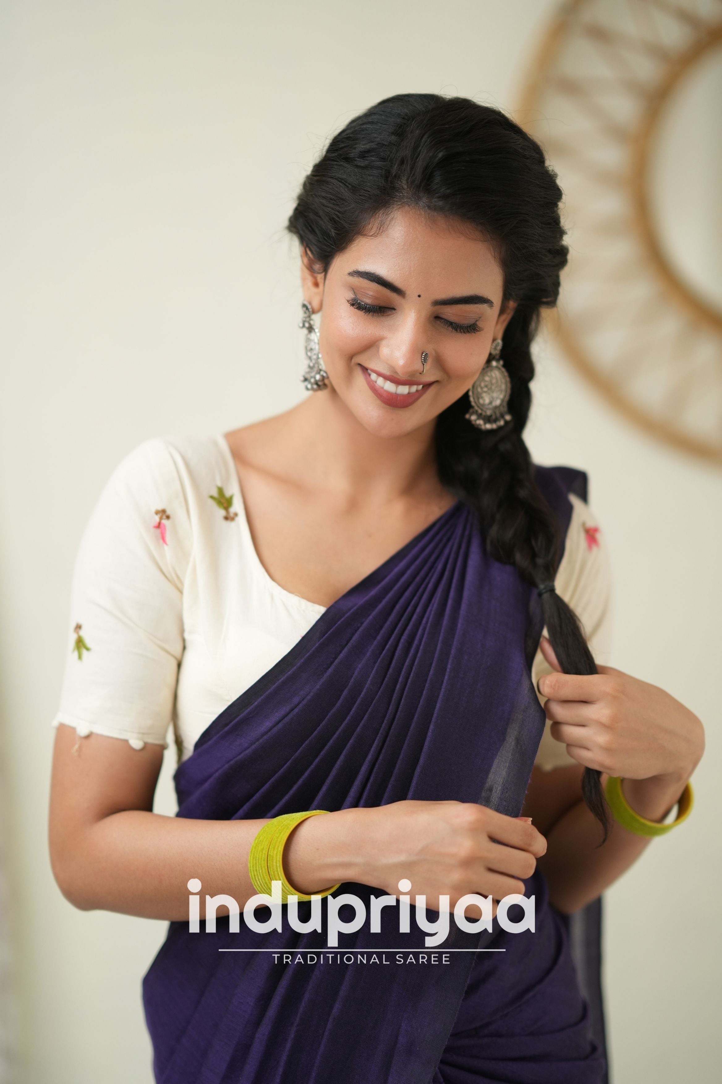 Purple Handloom Khadi Cotton Saree With  Embrodery Work Redy Made Blouse