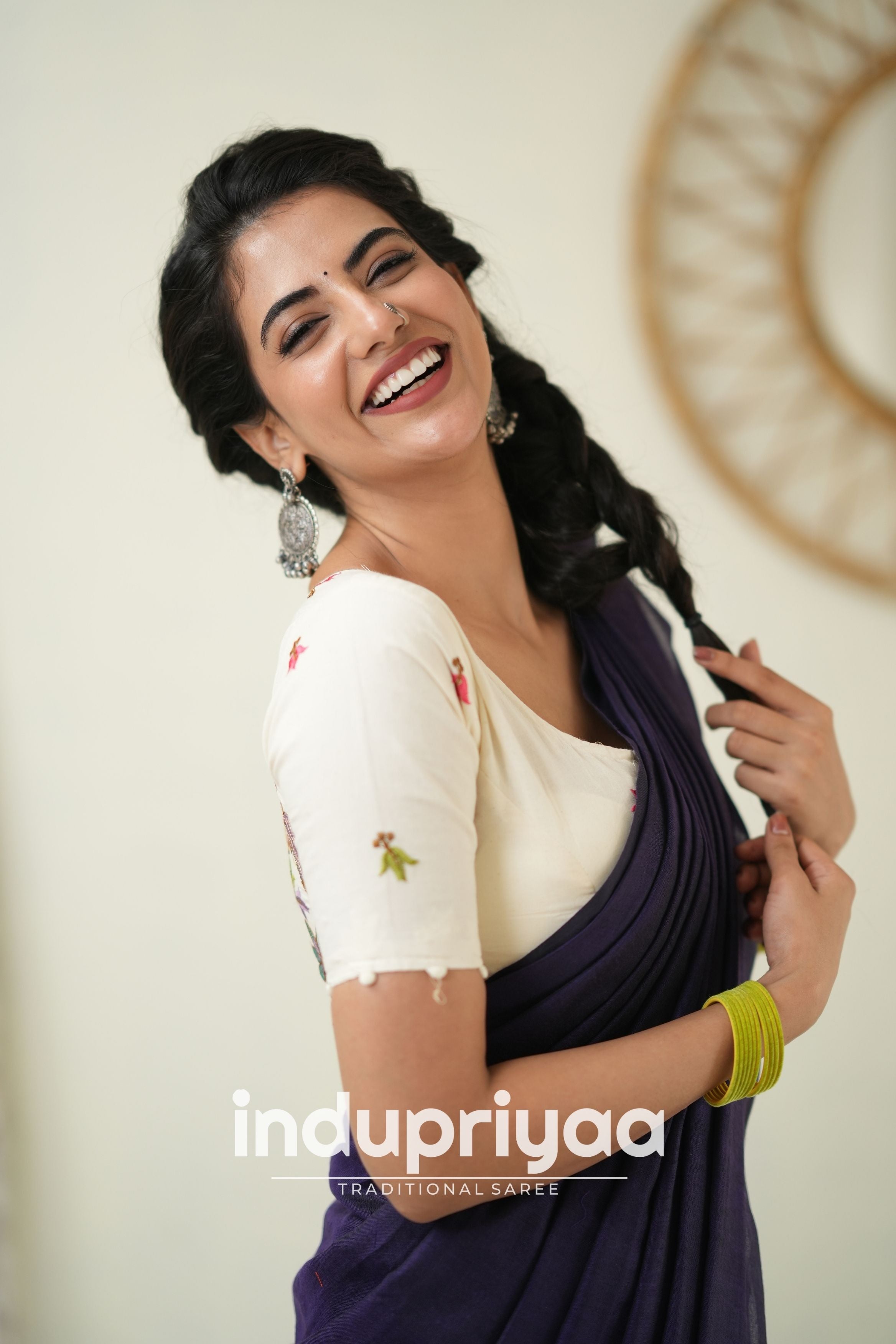 Purple Handloom Khadi Cotton Saree With  Embrodery Work Redy Made Blouse