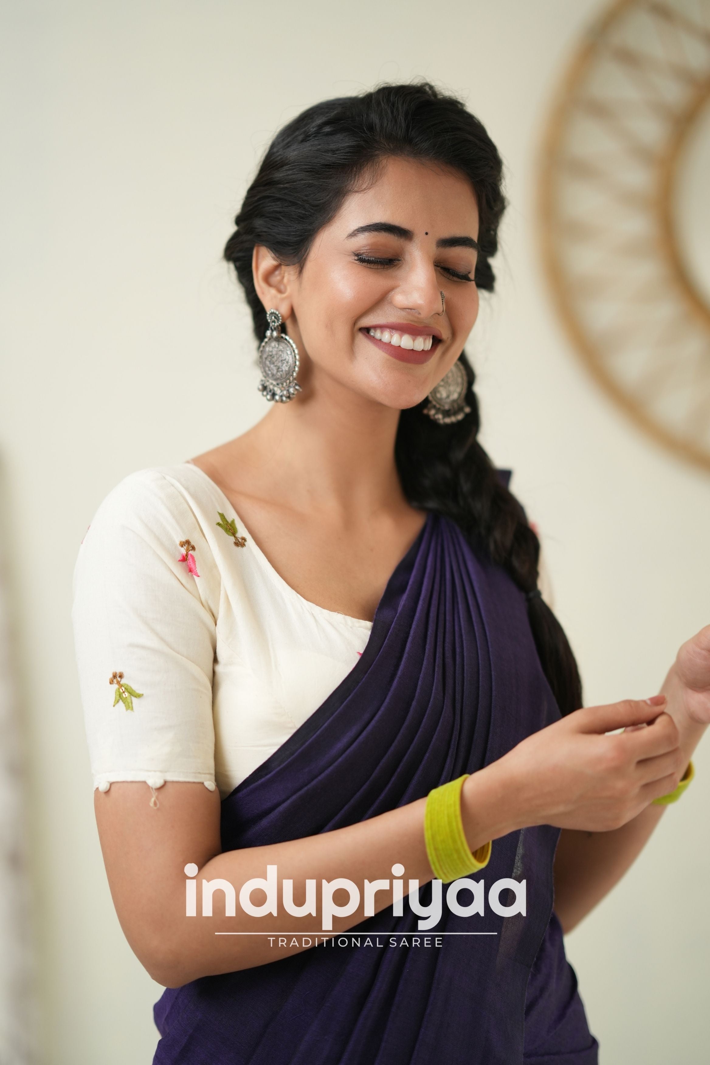 Purple Handloom Khadi Cotton Saree With  Embrodery Work Redy Made Blouse