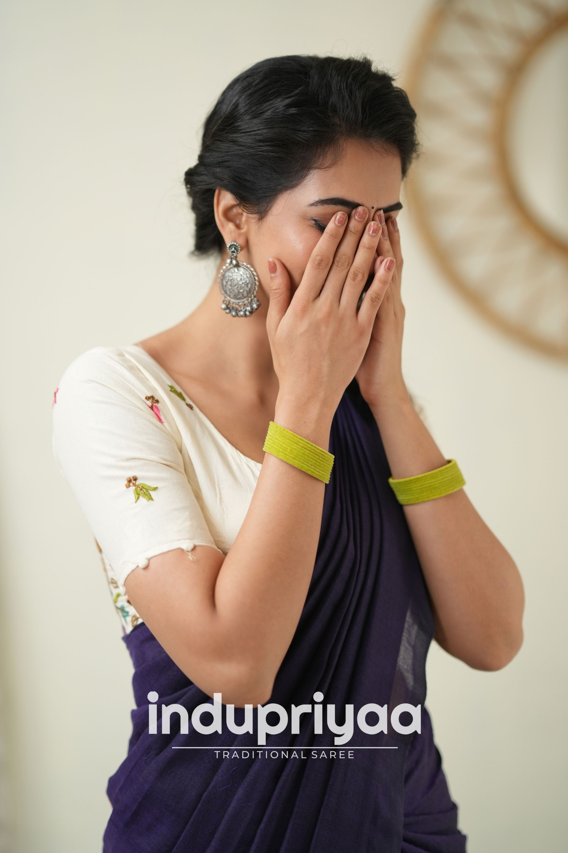 Purple Handloom Khadi Cotton Saree With  Embrodery Work Redy Made Blouse