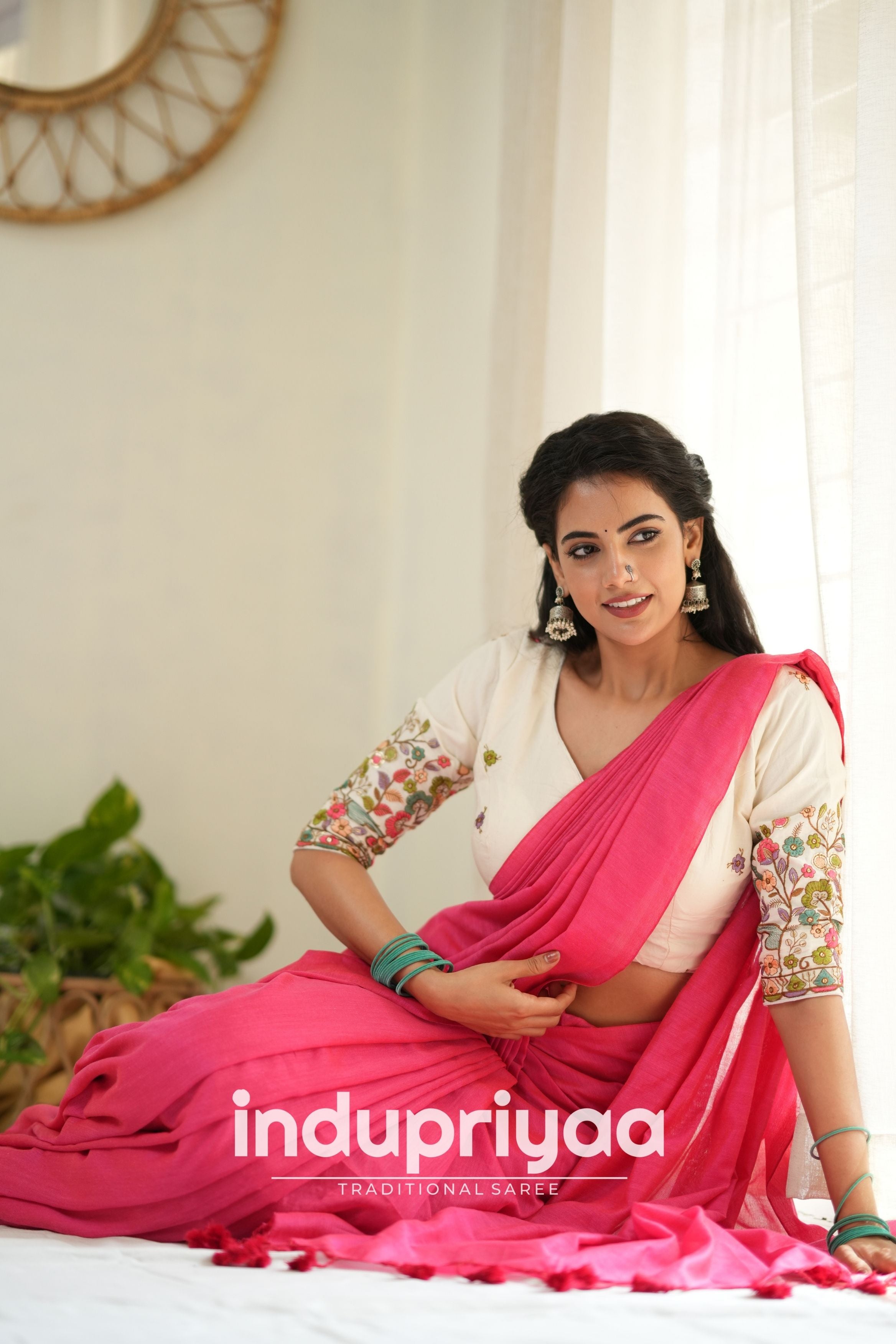Gajri Handloom Khadi Cotton Saree With Embrodery Work Redy Made Blouse