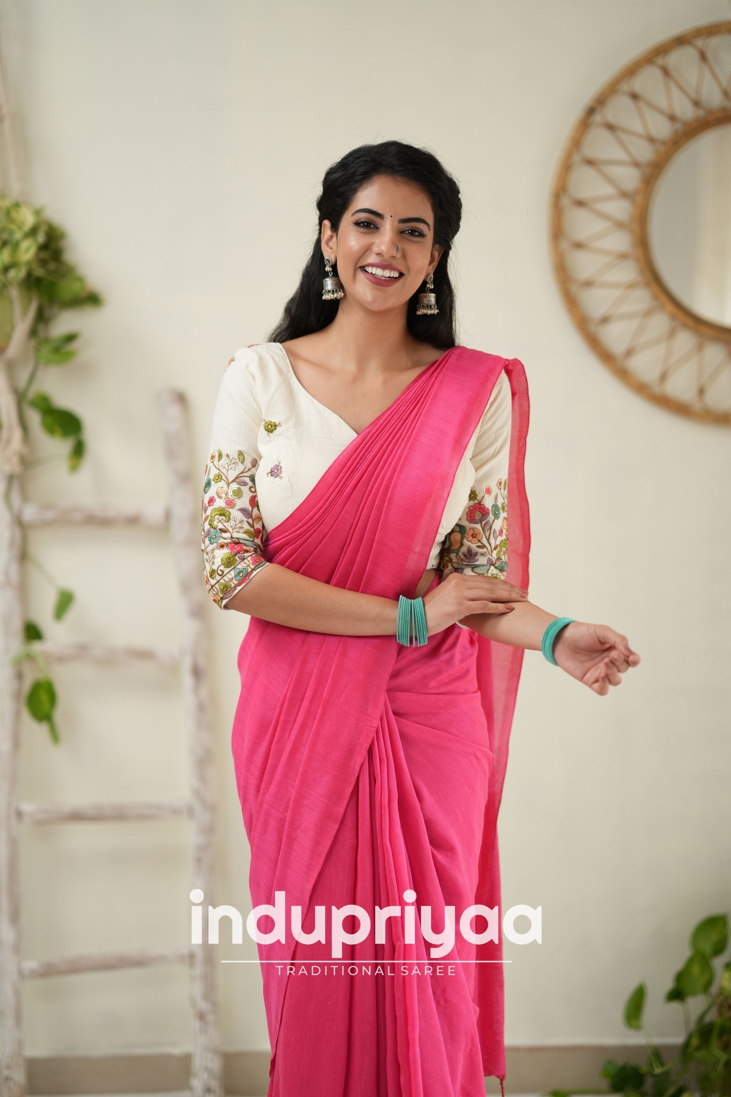 Gajri Handloom Khadi Cotton Saree With Embrodery Work Redy Made Blouse