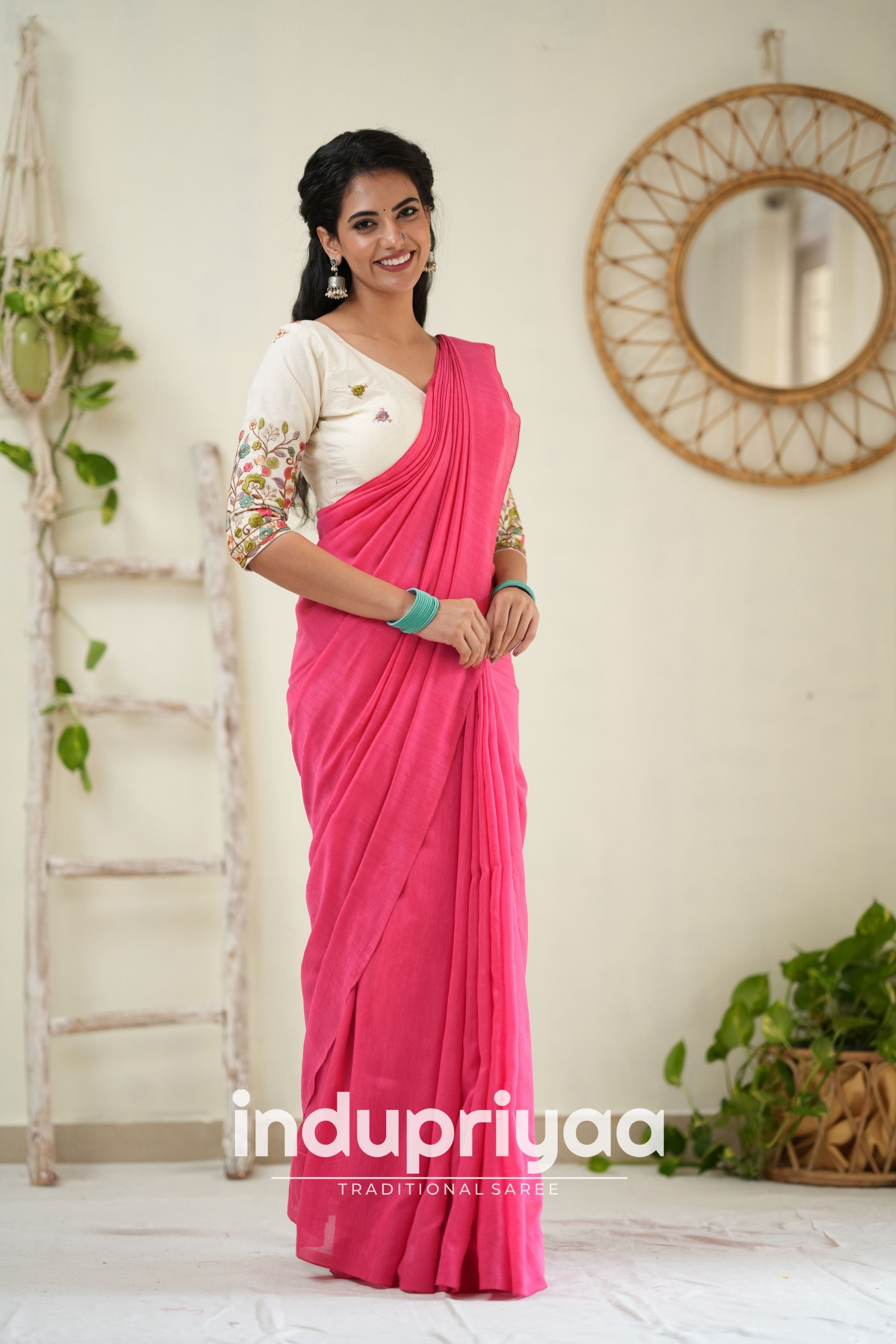 Gajri Handloom Khadi Cotton Saree With Embrodery Work Redy Made Blouse