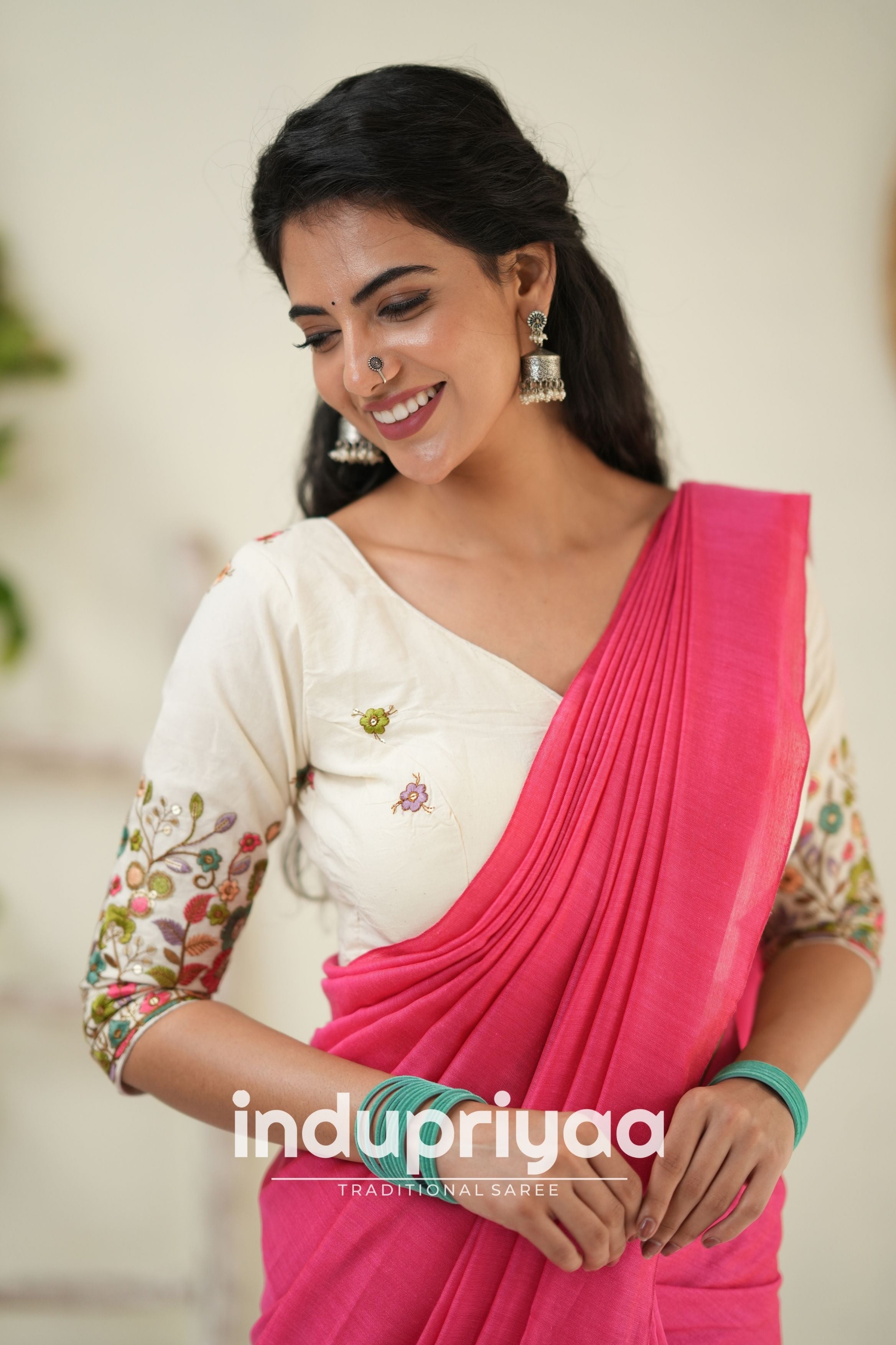 Gajri Handloom Khadi Cotton Saree With Embrodery Work Redy Made Blouse