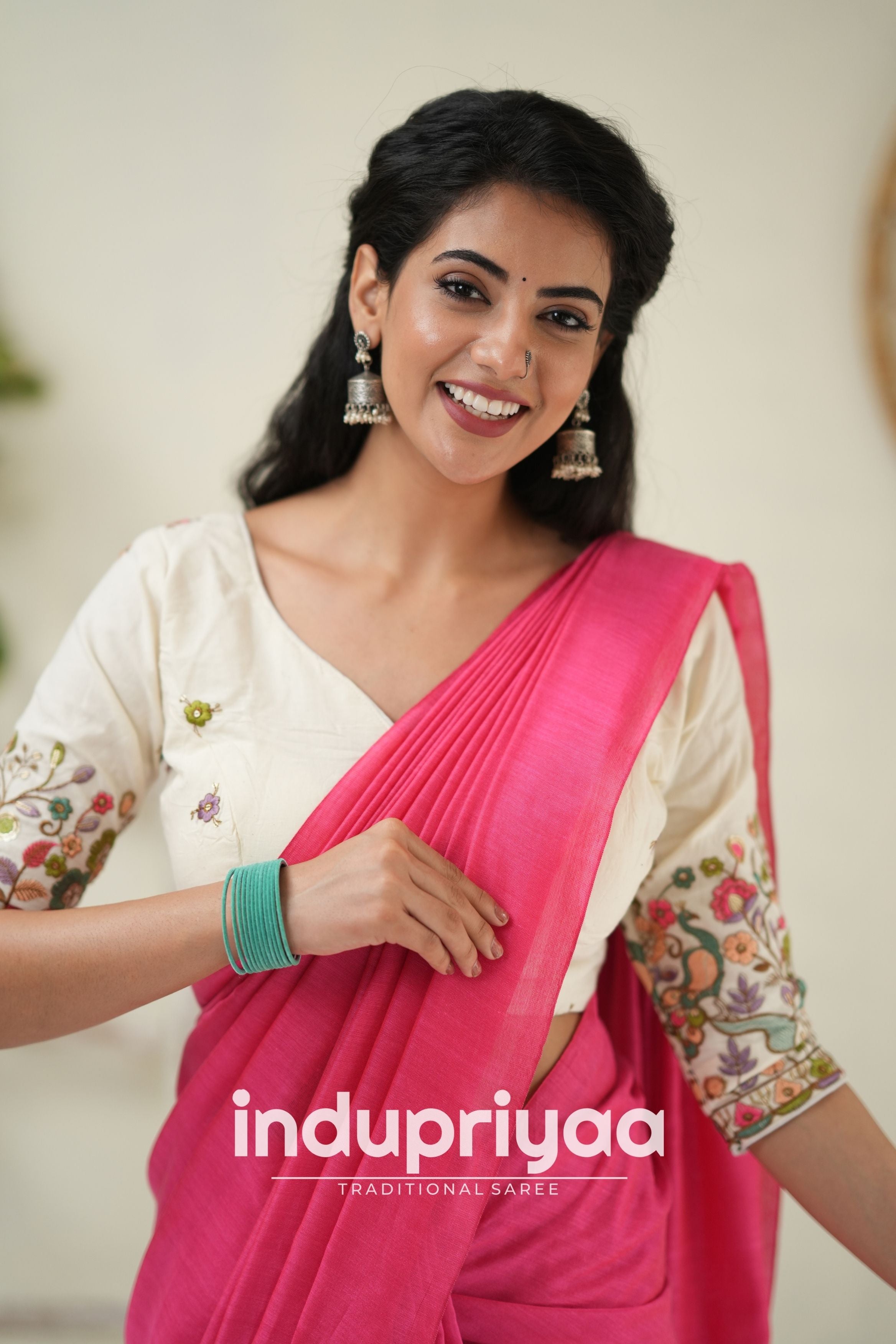 Gajri Handloom Khadi Cotton Saree With Embrodery Work Redy Made Blouse