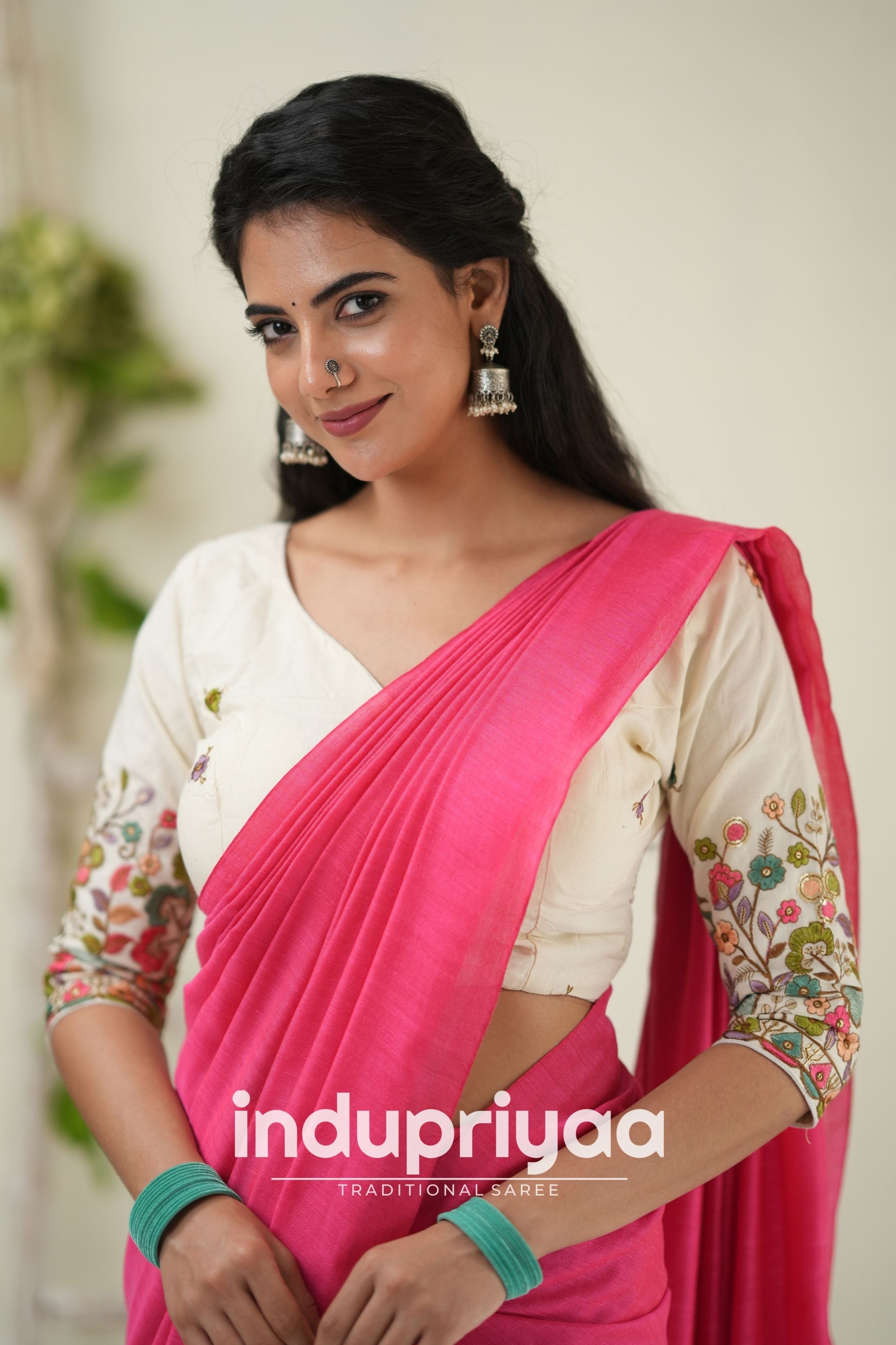 Gajri Handloom Khadi Cotton Saree With Embrodery Work Redy Made Blouse