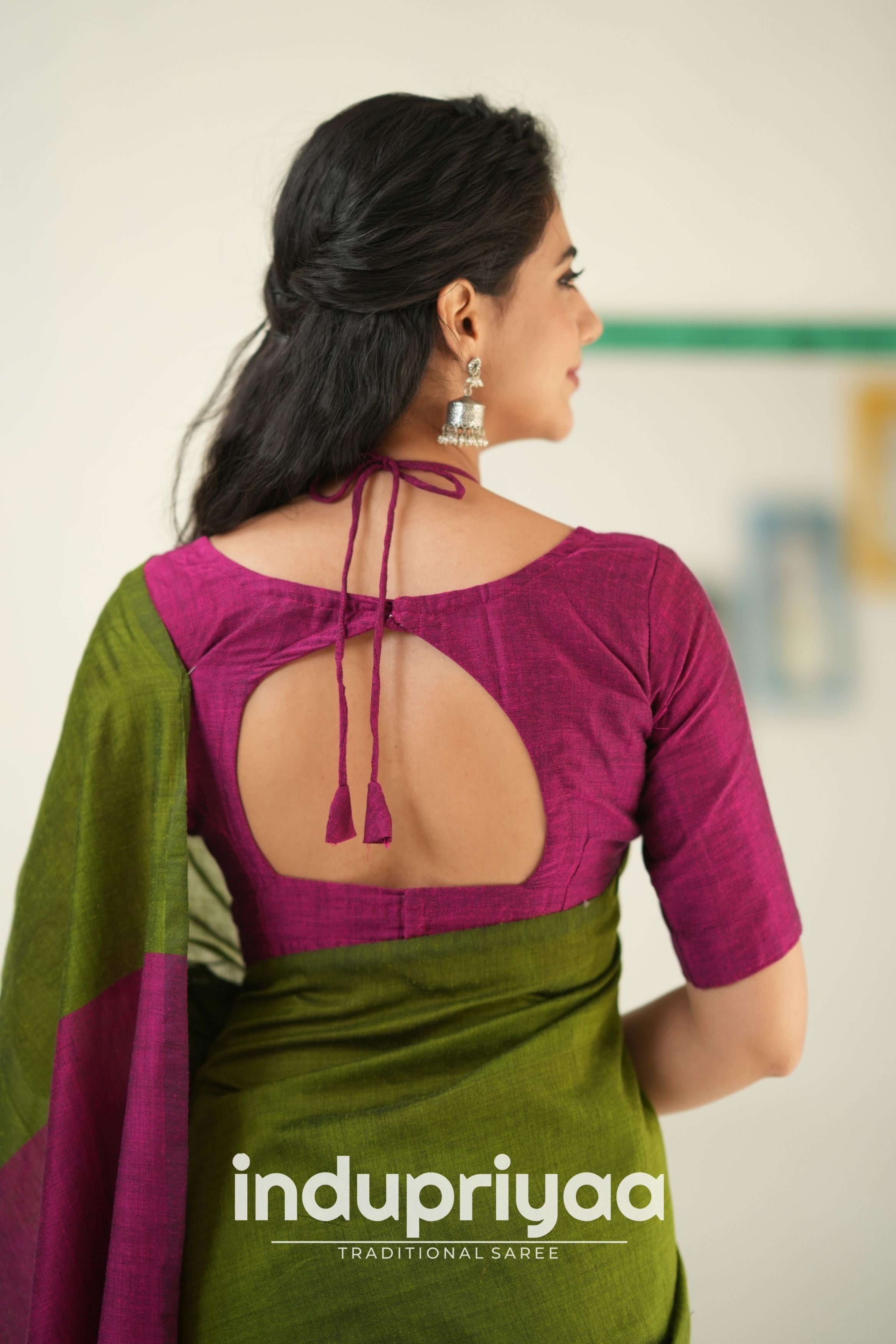 Mehndi Nd Wine Handloom Khadi Cotton Saree