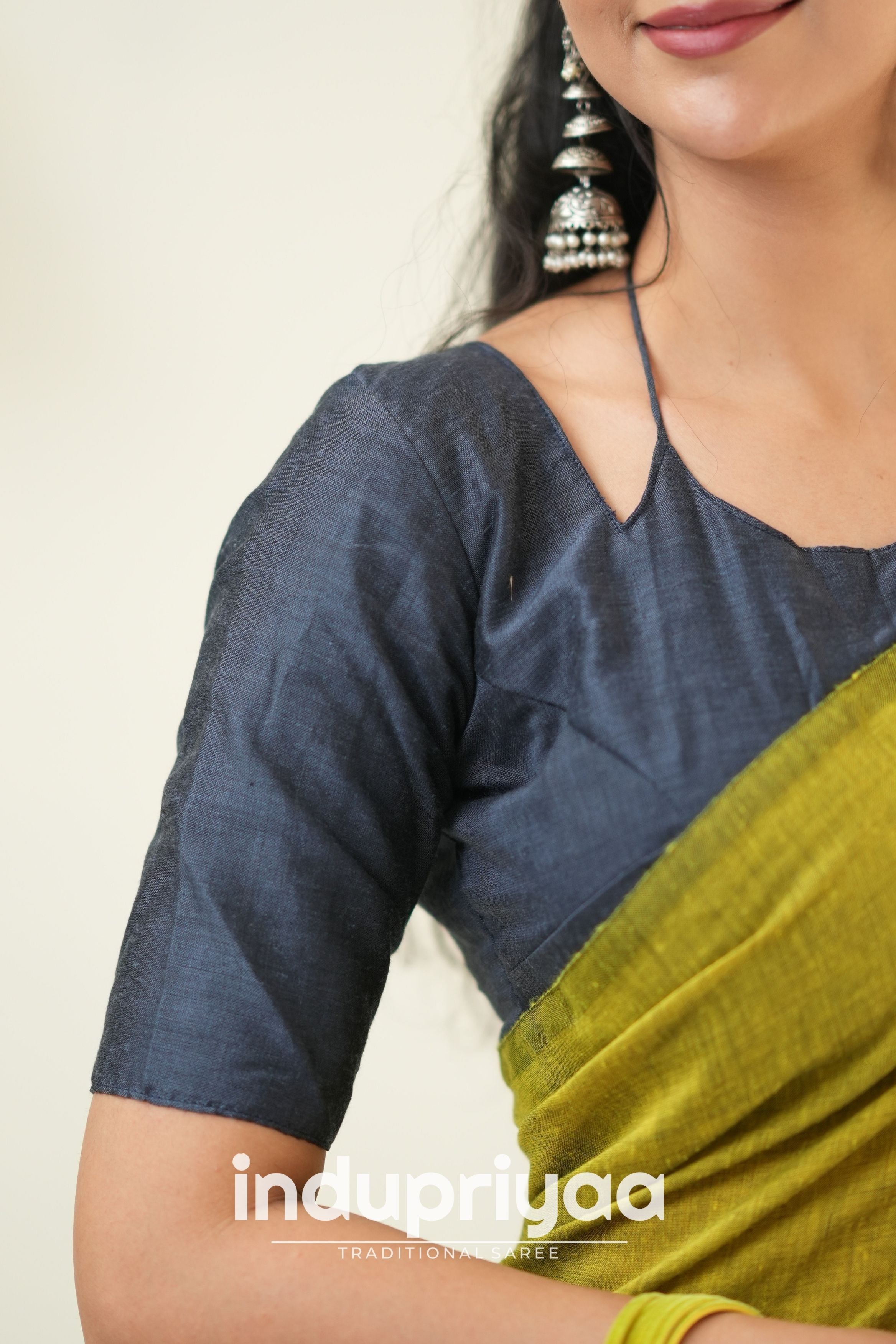 Light Mehndi Nd Dark Grey Handloom Khadi Cotton Saree