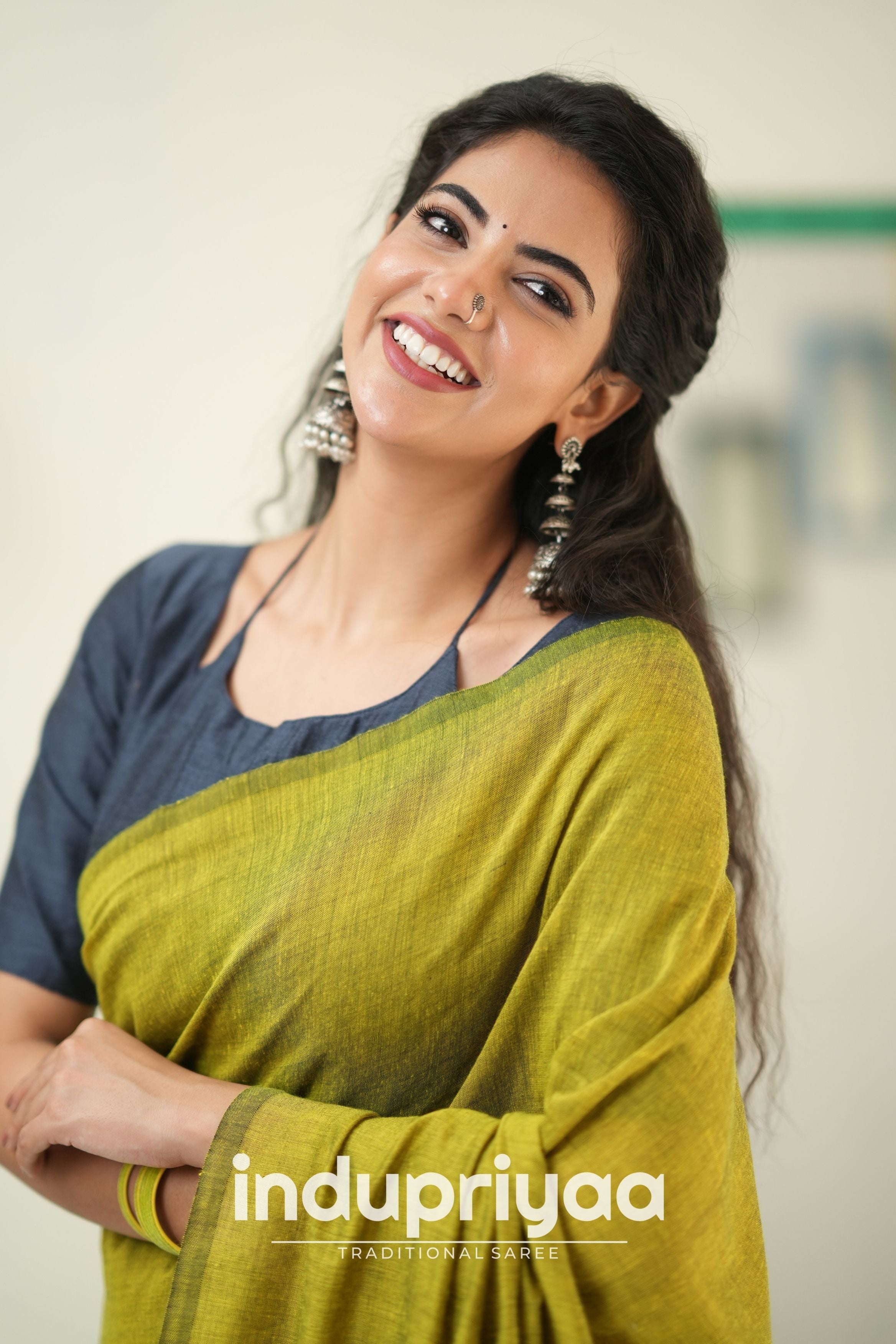 Light Mehndi Nd Dark Grey Handloom Khadi Cotton Saree