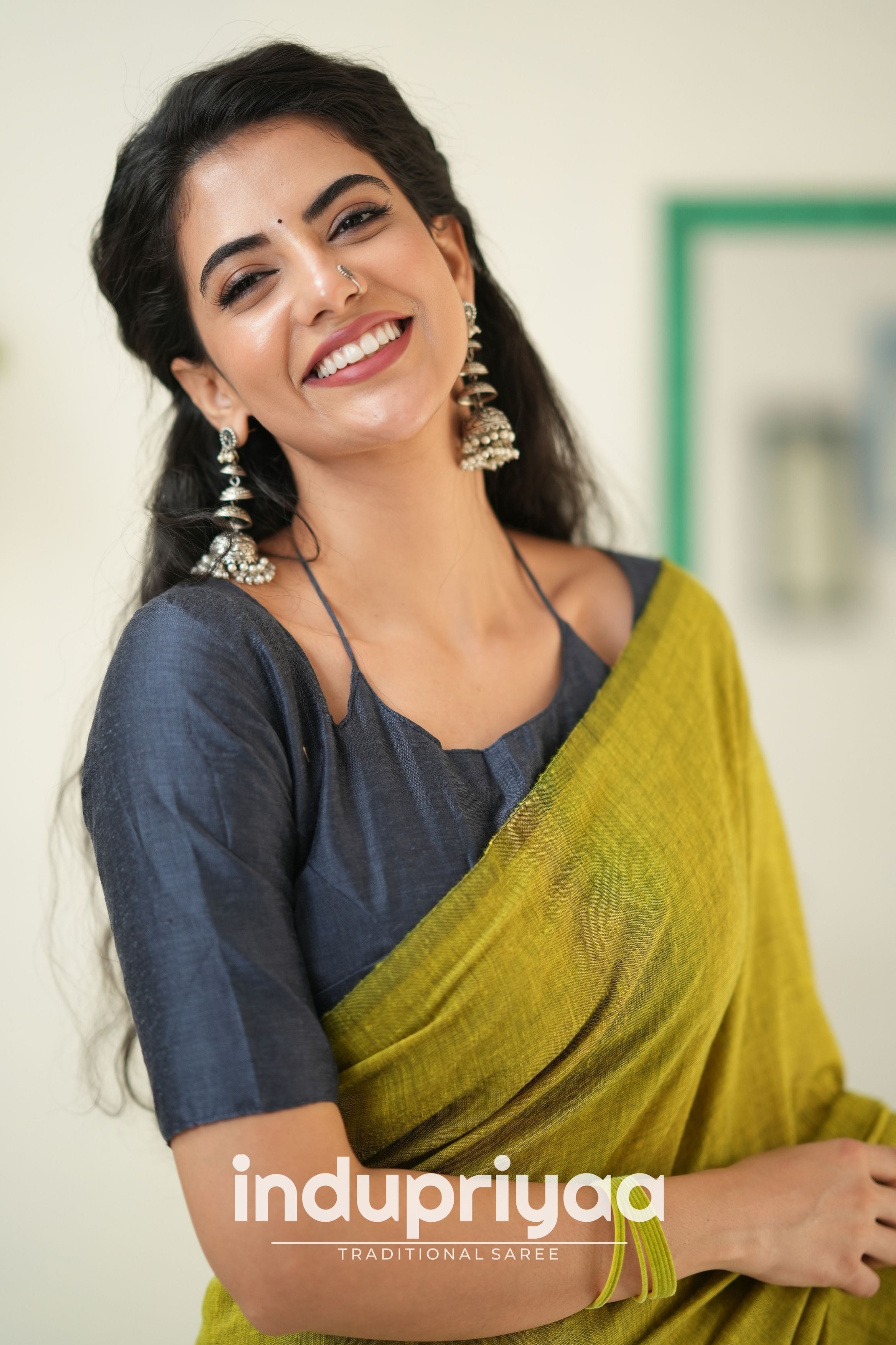 Light Mehndi Nd Dark Grey Handloom Khadi Cotton Saree