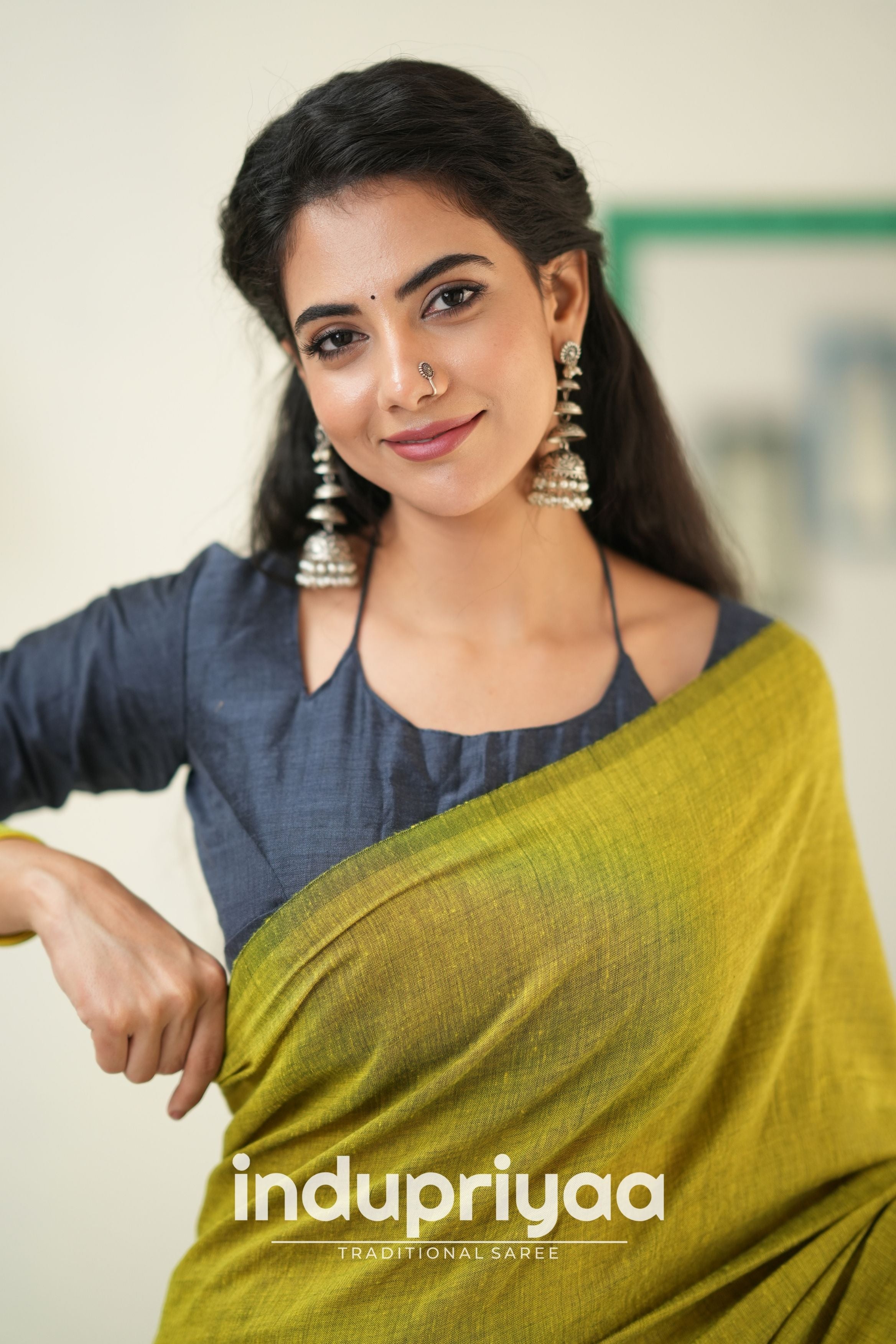Light Mehndi Nd Dark Grey Handloom Khadi Cotton Saree
