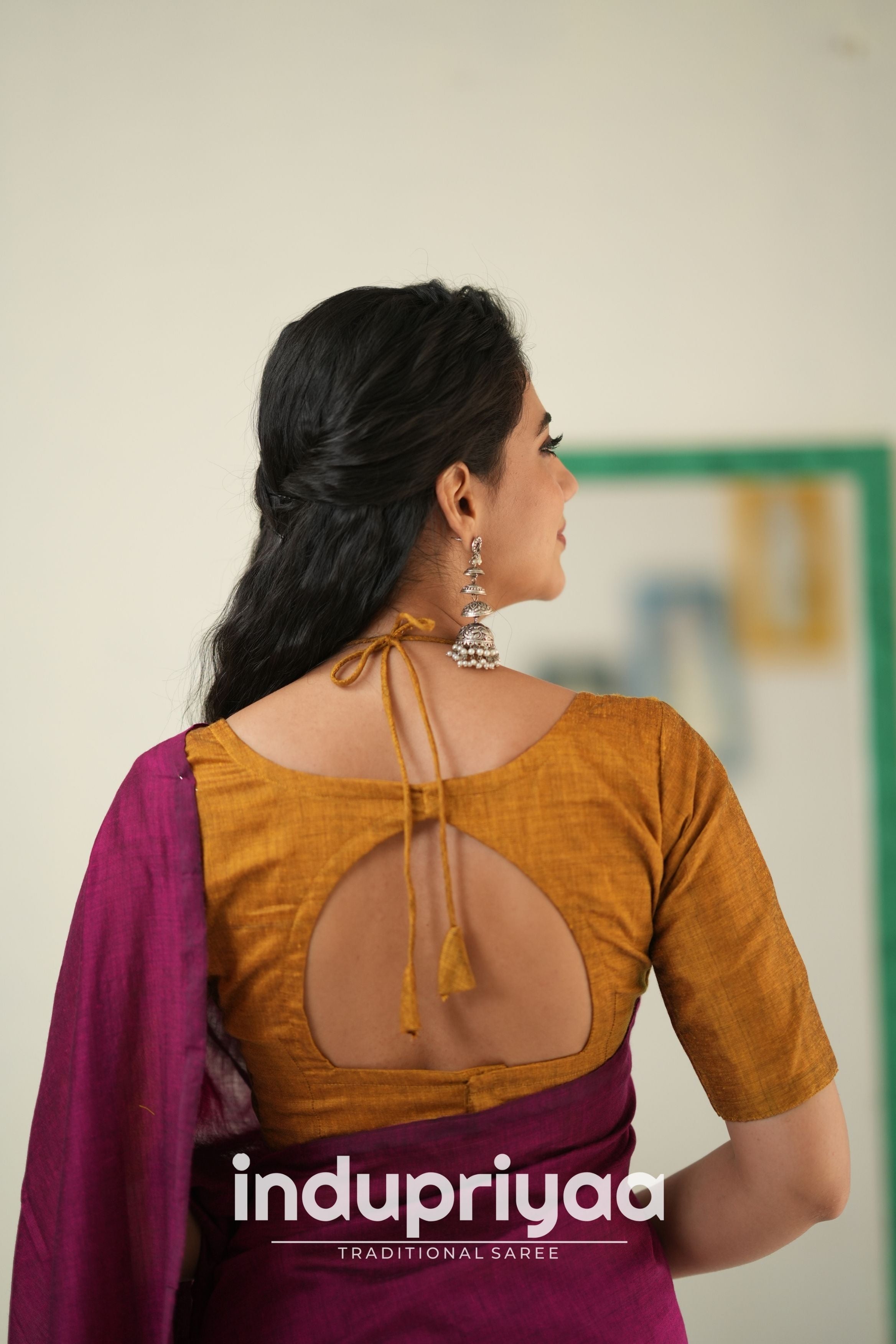 Wine Nd Masturd Gold Handloom Khadi Cotton Saree
