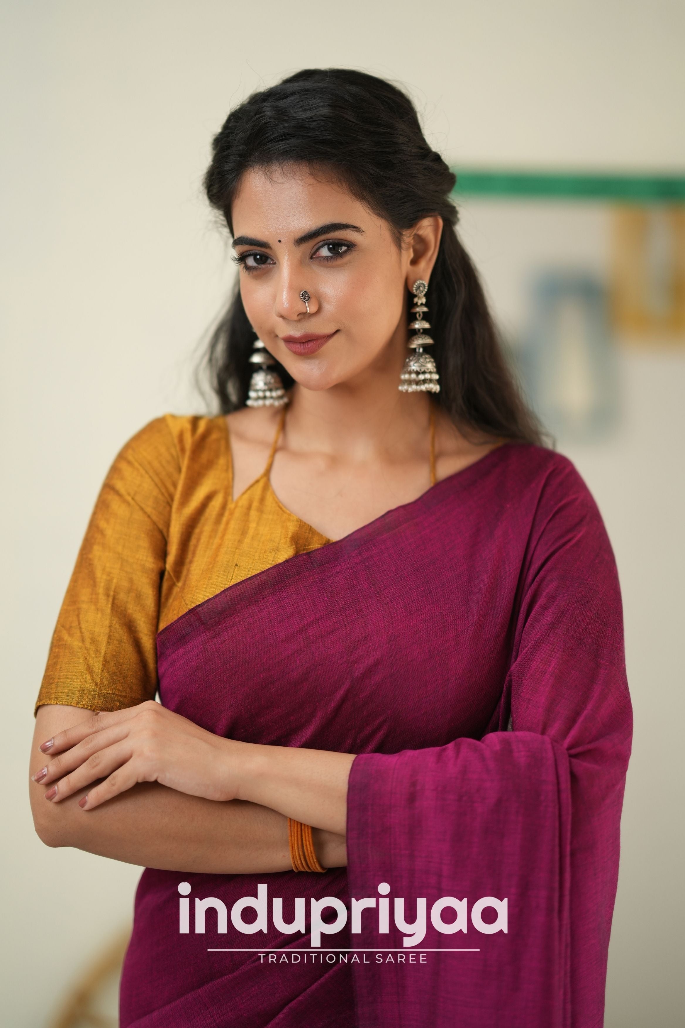 Wine Nd Masturd Gold Handloom Khadi Cotton Saree