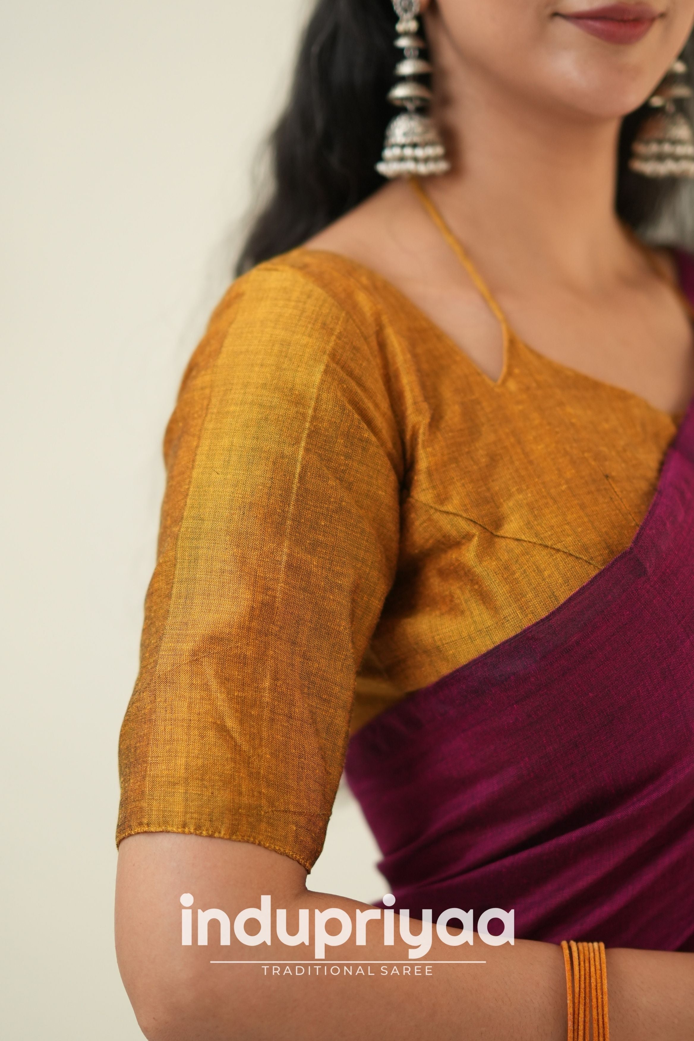 Wine Nd Masturd Gold Handloom Khadi Cotton Saree
