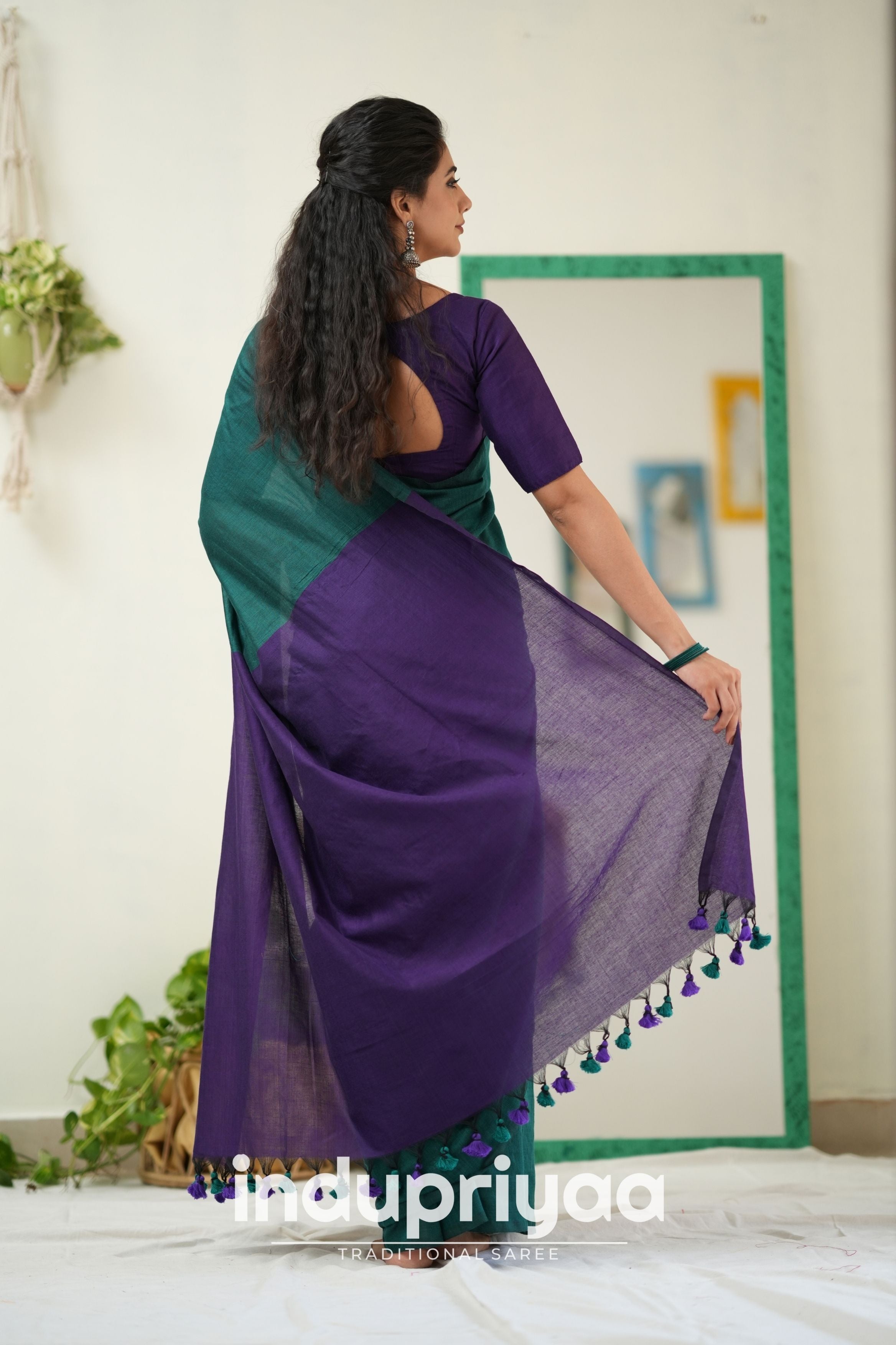 Rama Nd Purple Handloom Khadi Cotton Saree
