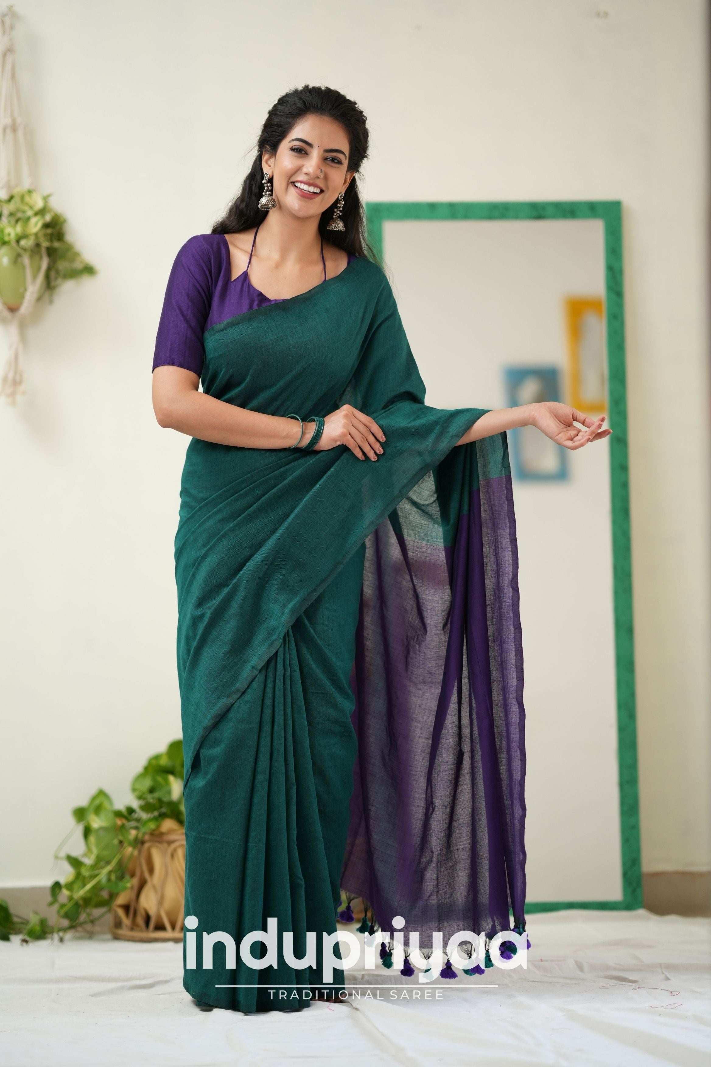 Rama Nd Purple Handloom Khadi Cotton Saree