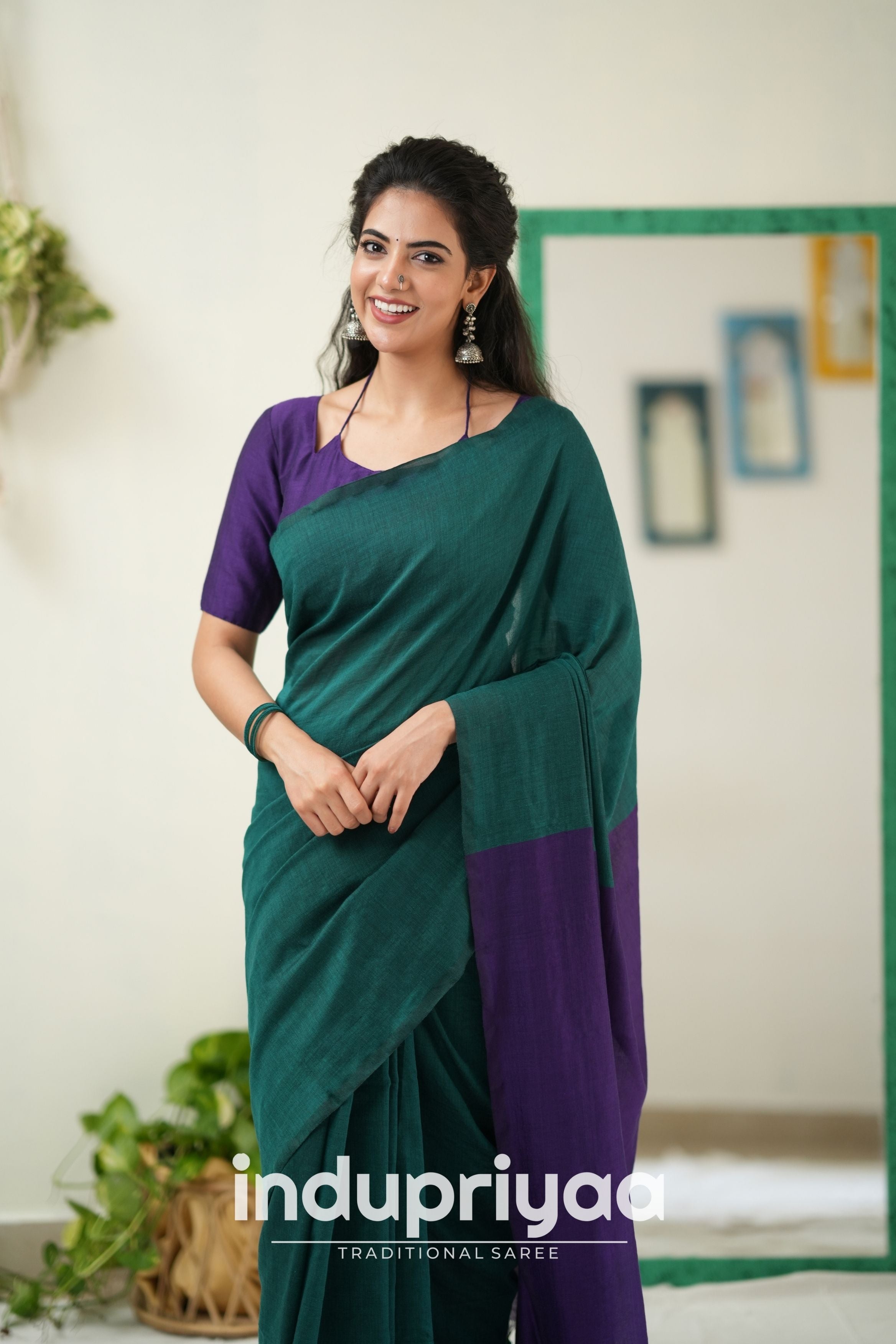 Rama Nd Purple Handloom Khadi Cotton Saree
