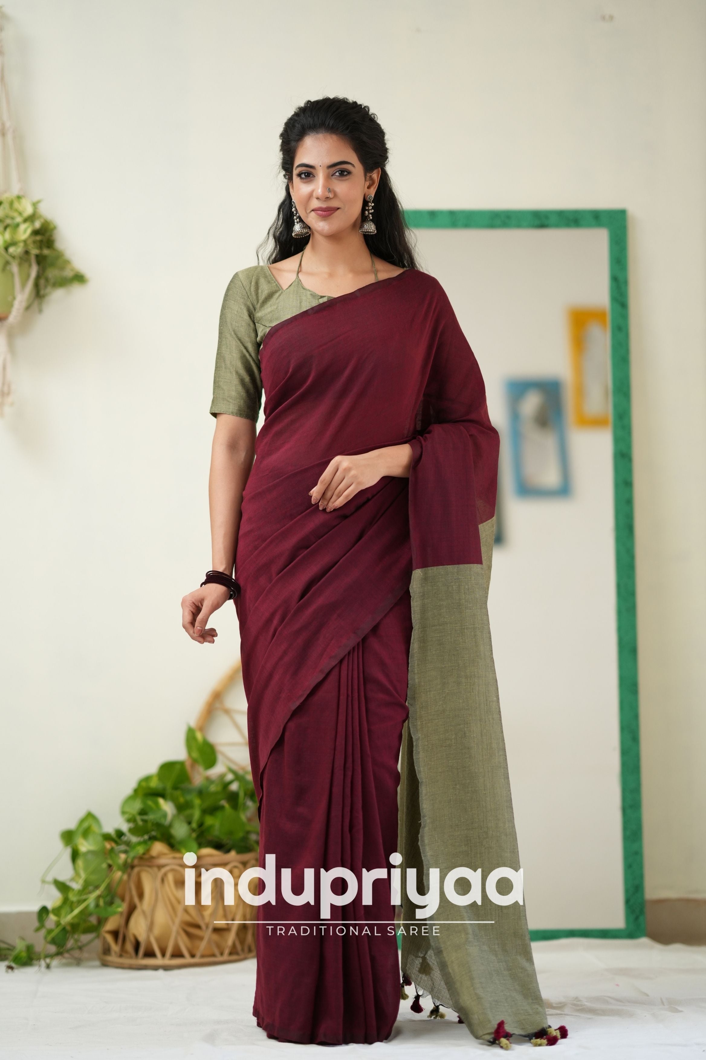 Marun Nd Grey Handloom Khadi Cotton Saree