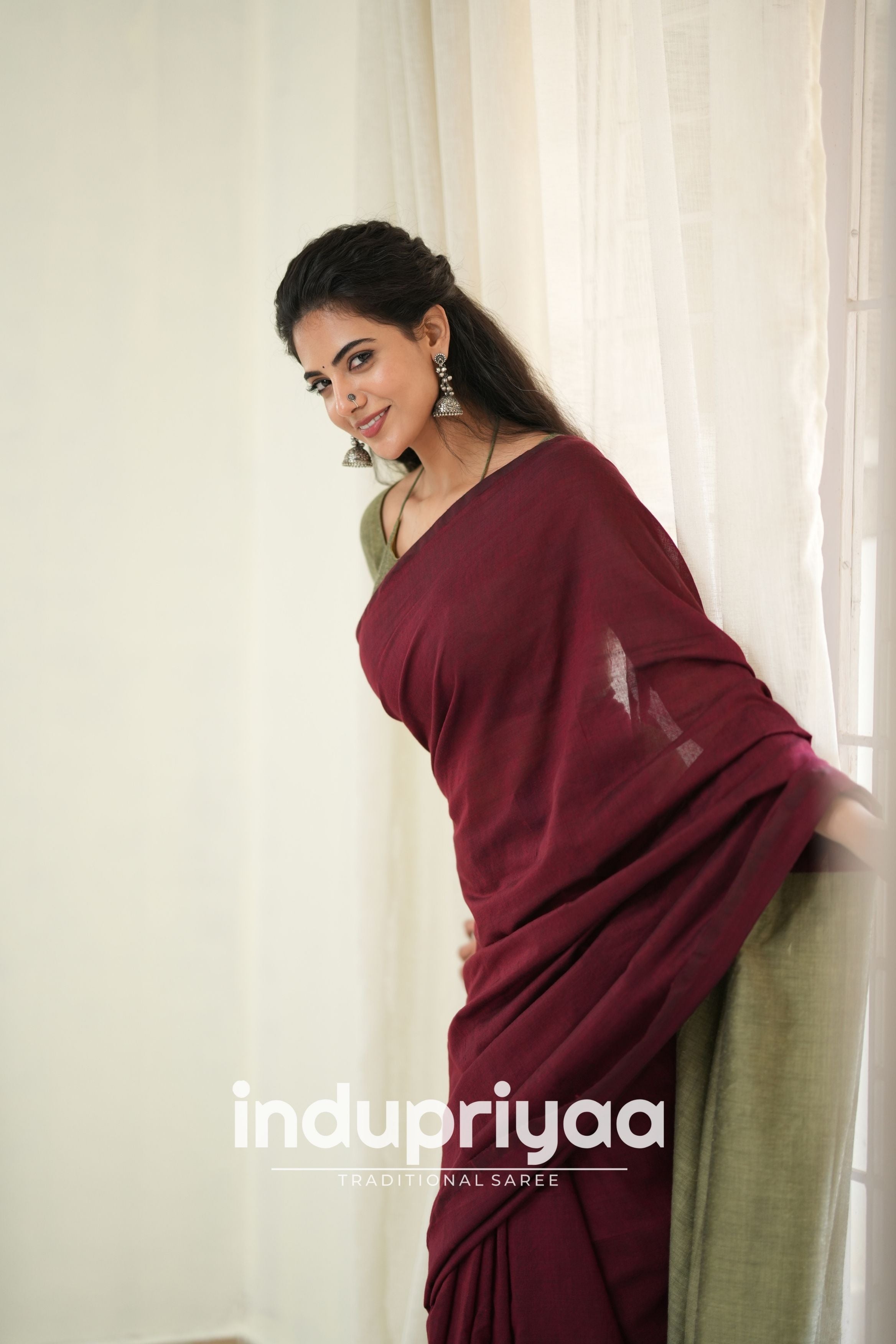 Marun Nd Grey Handloom Khadi Cotton Saree