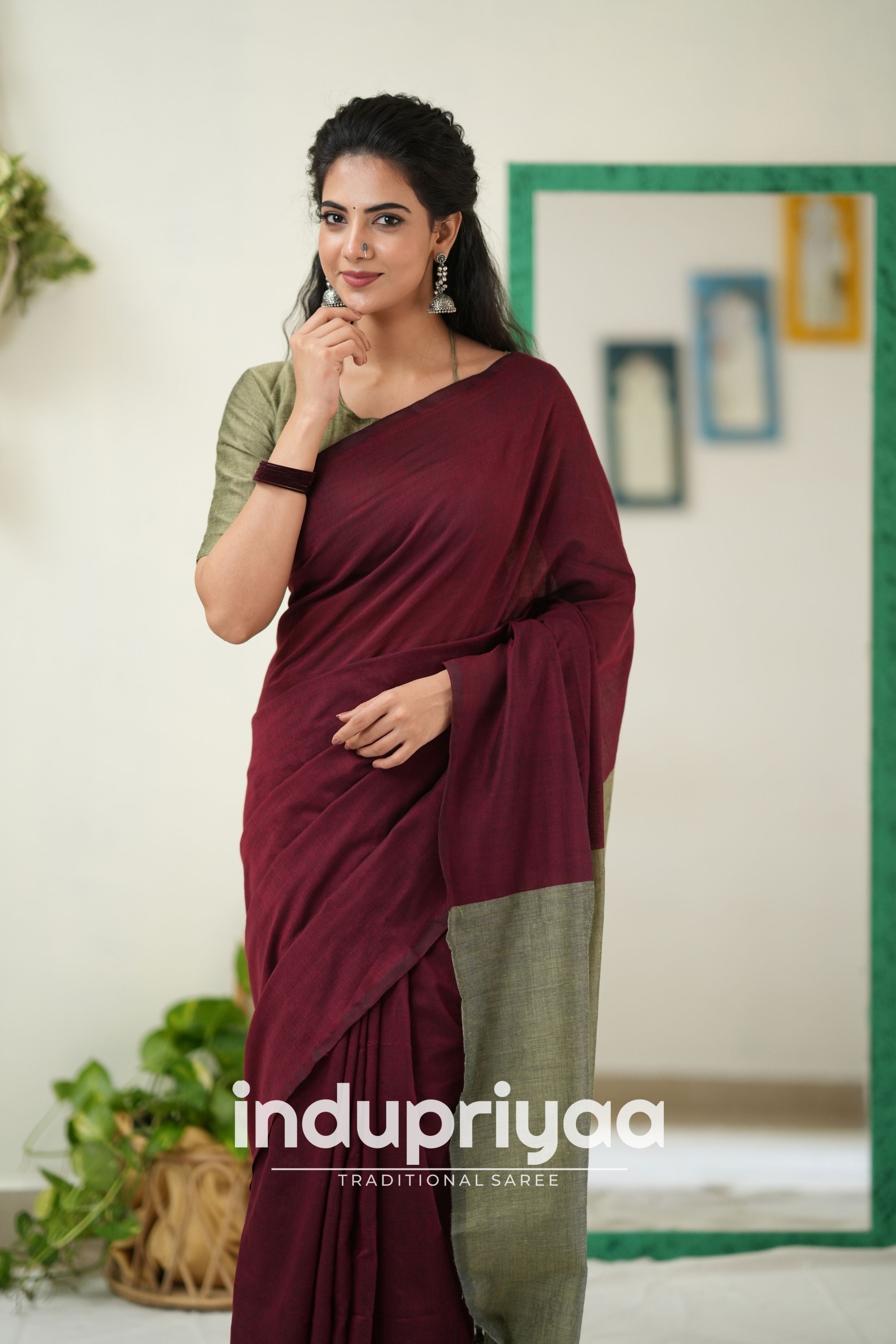 Marun Nd Grey Handloom Khadi Cotton Saree