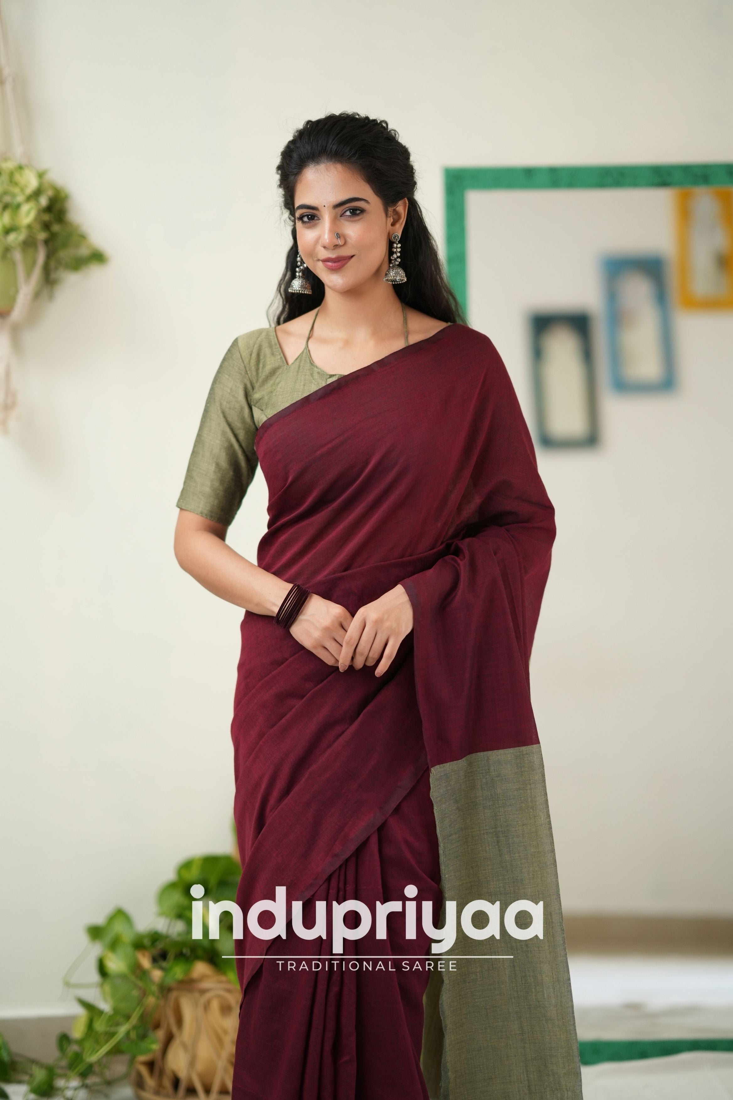 Marun Nd Grey Handloom Khadi Cotton Saree
