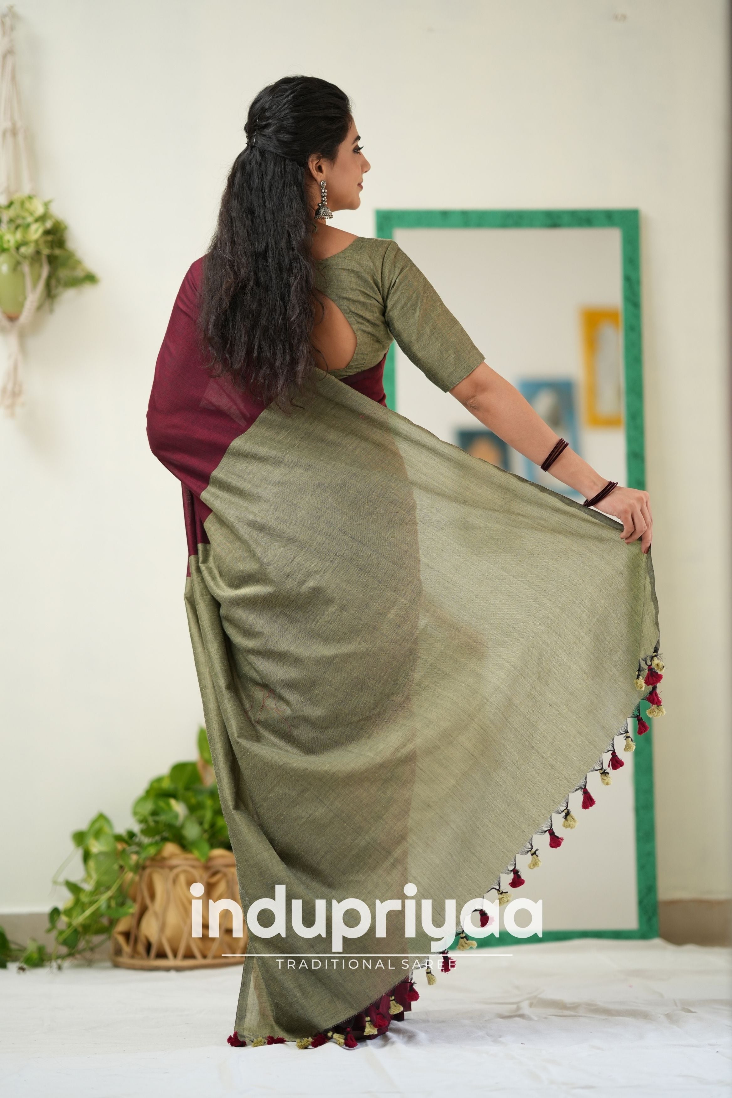 Marun Nd Grey Handloom Khadi Cotton Saree