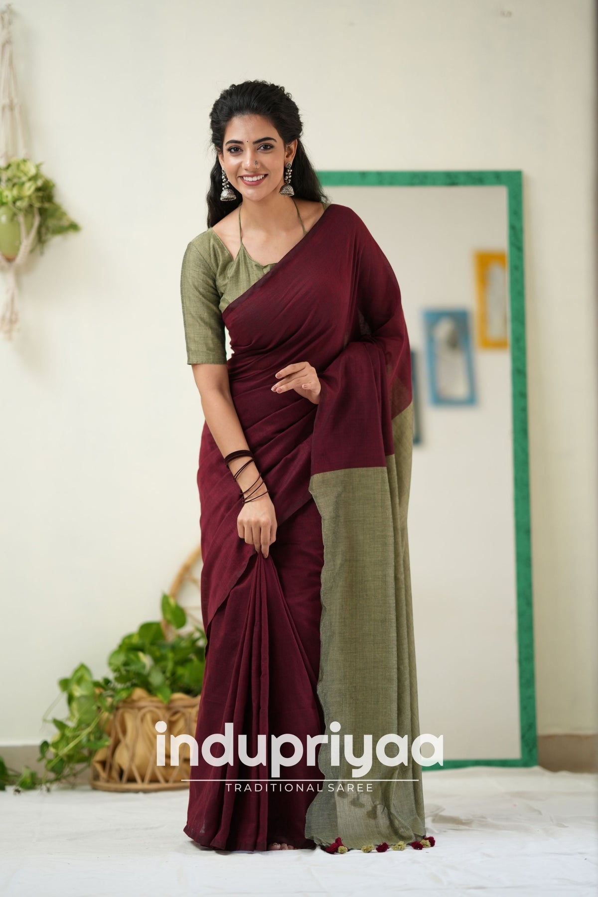 Marun Nd Grey Handloom Khadi Cotton Saree