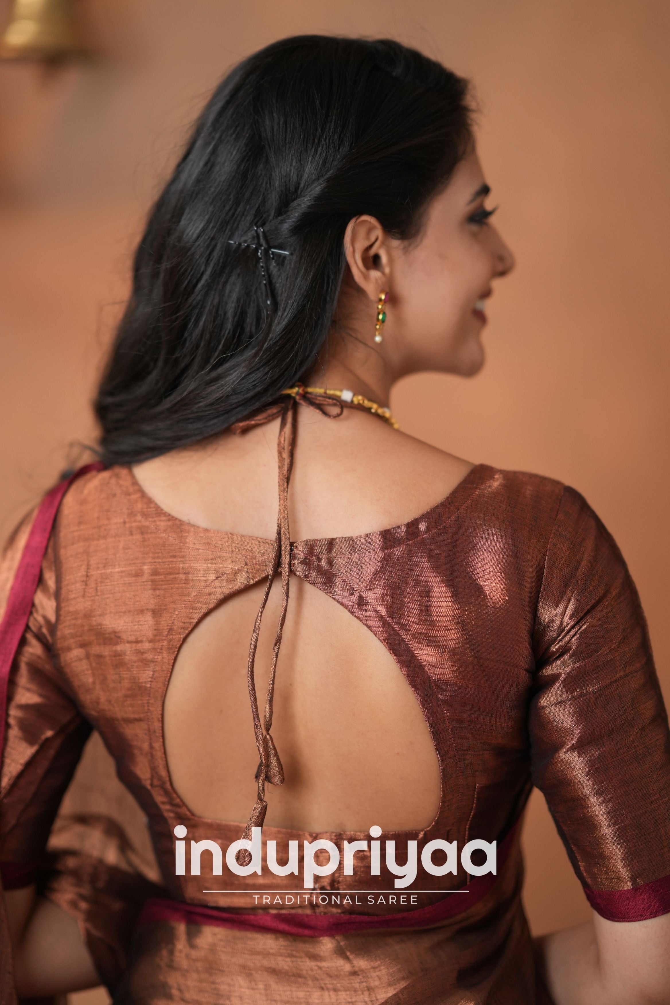 Copper Handloom Tissue Cotton  Saree