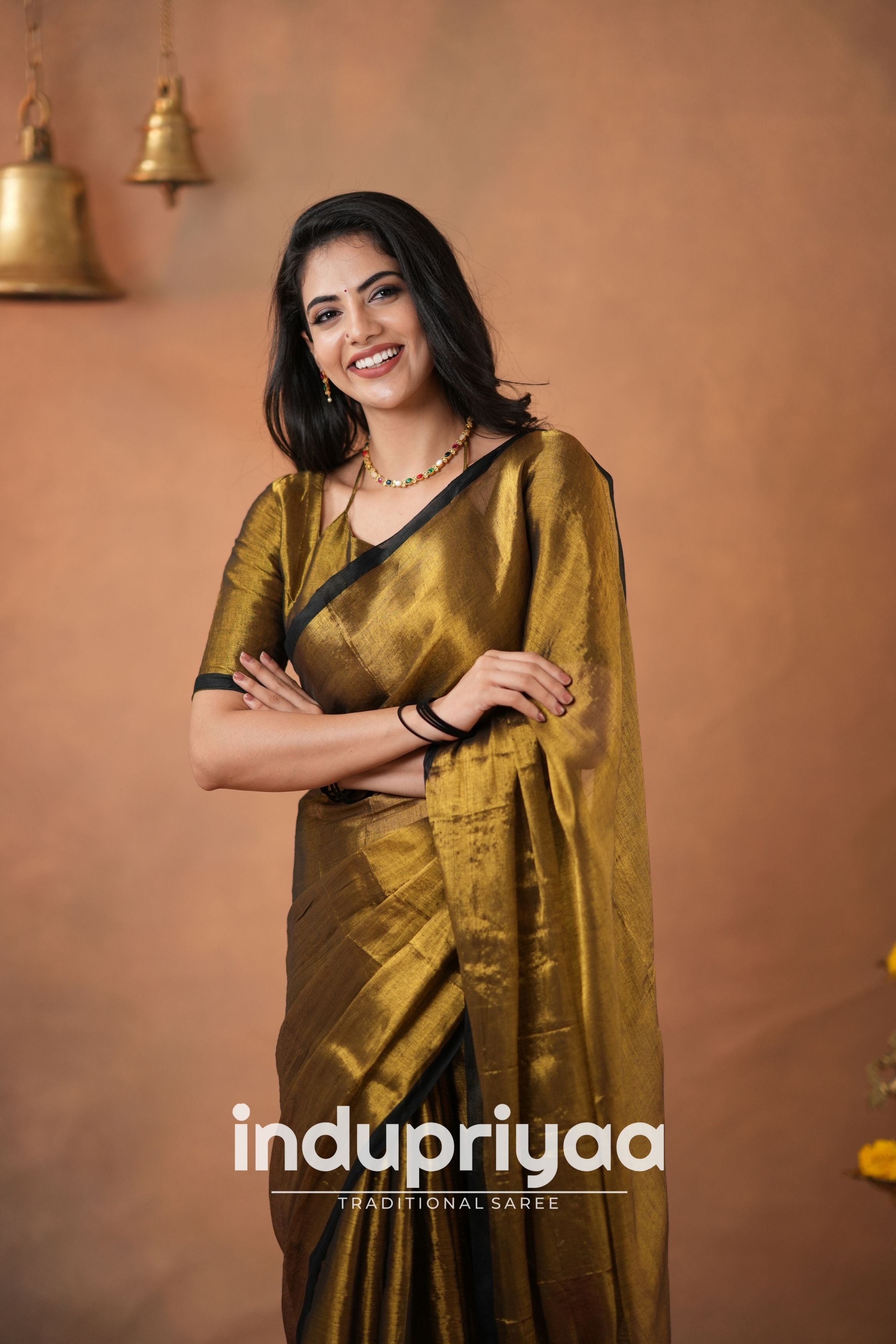 Gold Handloom Tissue Cotton  Saree