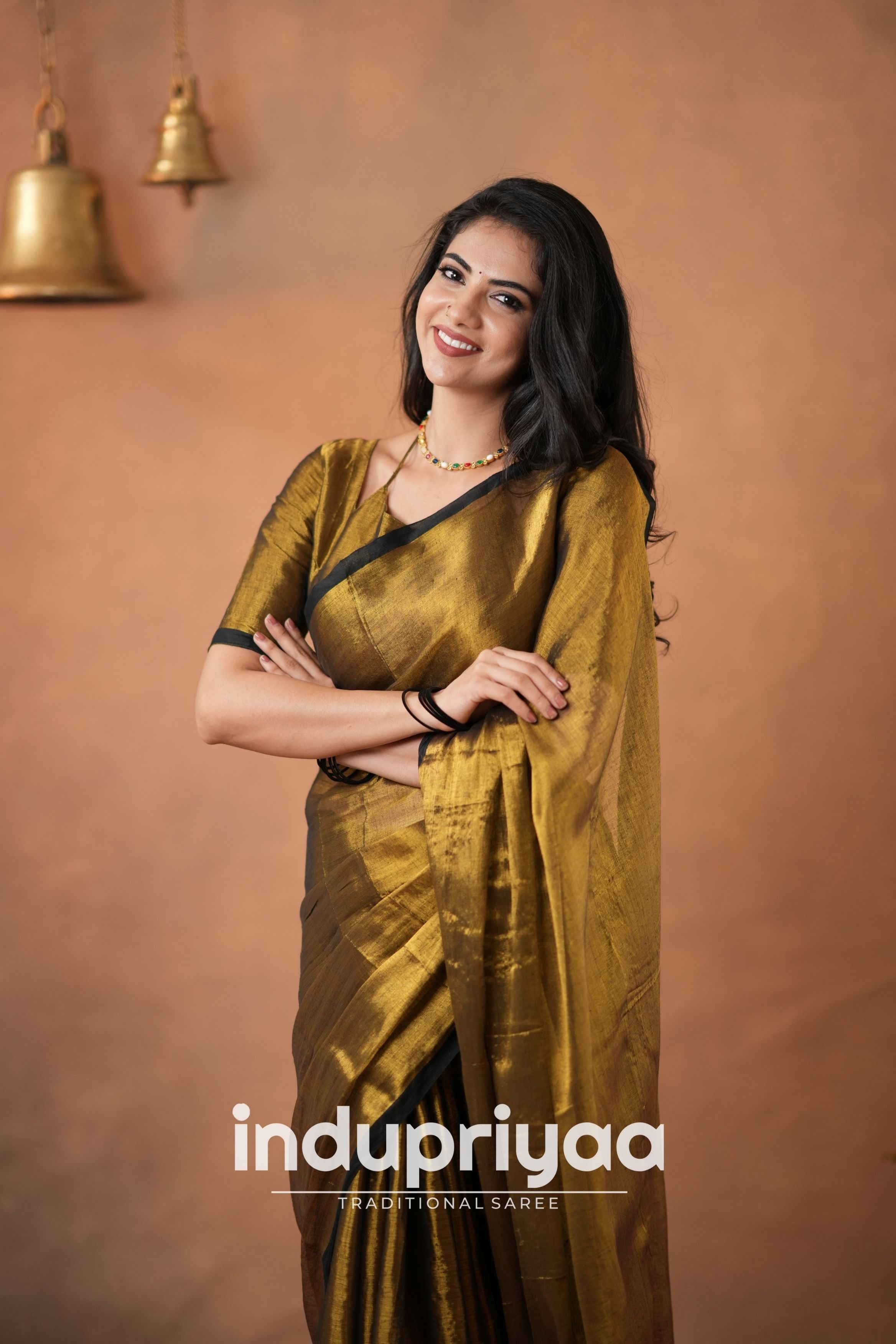 Gold Handloom Tissue Cotton  Saree