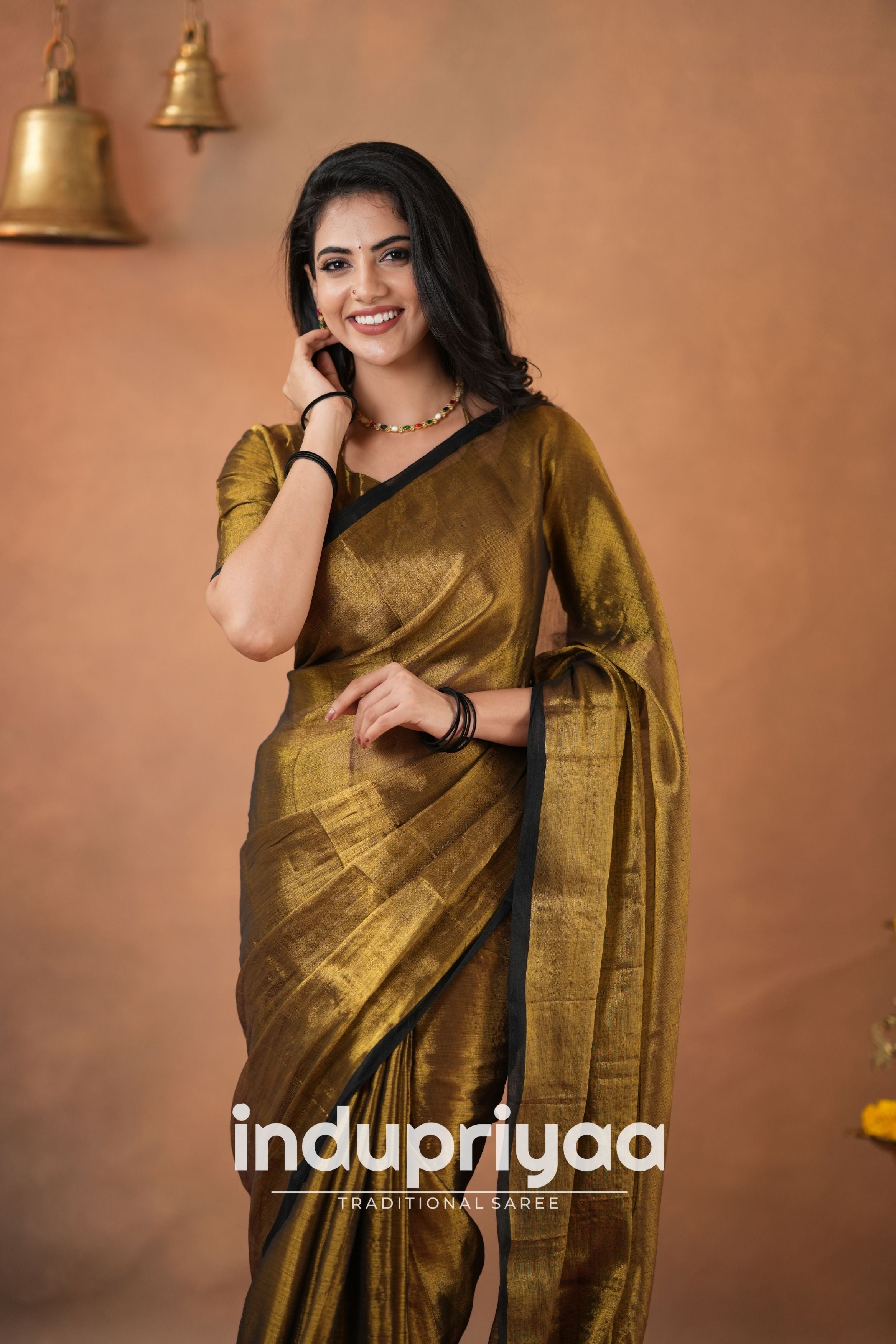 Gold Handloom Tissue Cotton  Saree