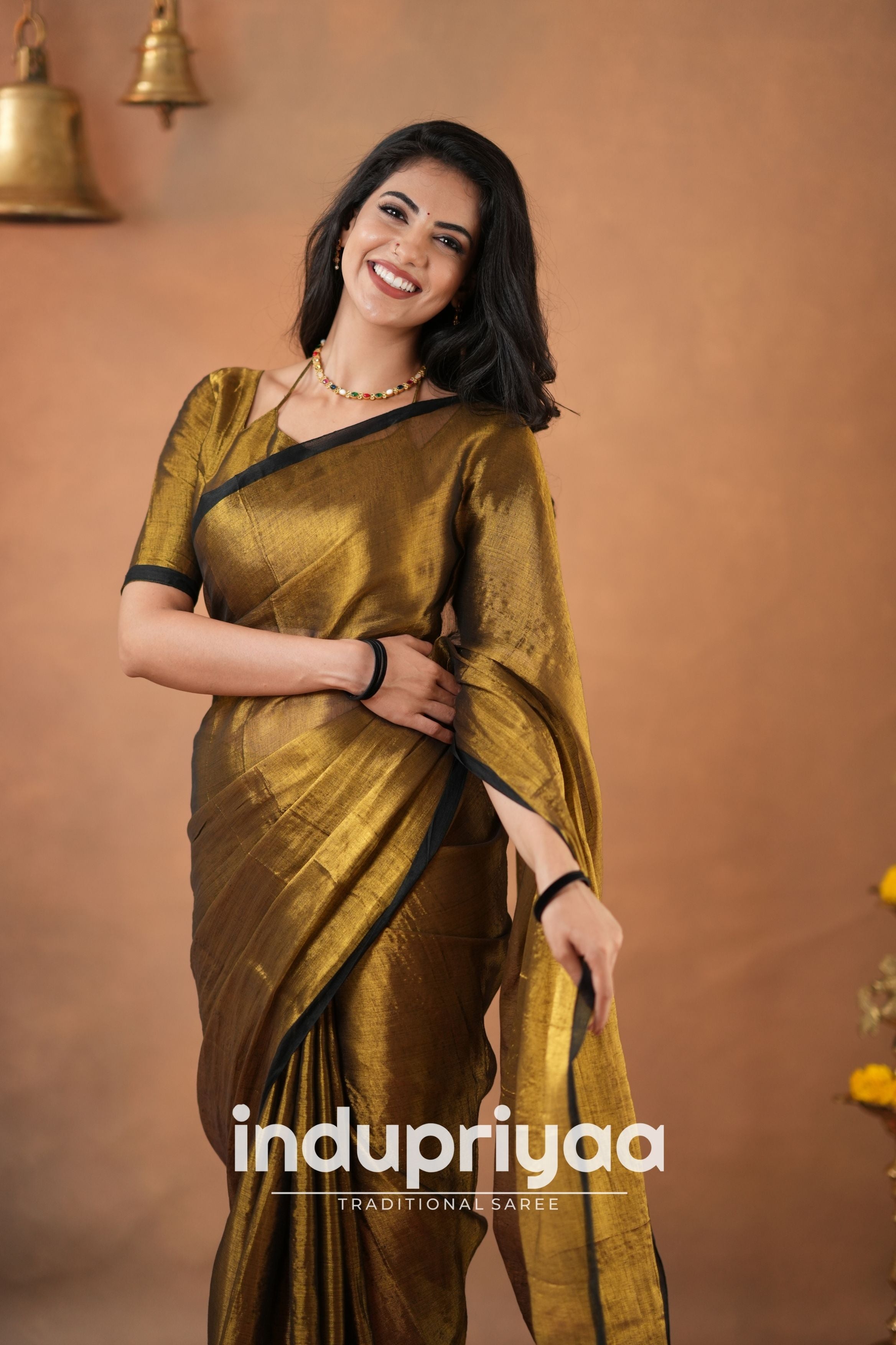 Gold Handloom Tissue Cotton  Saree