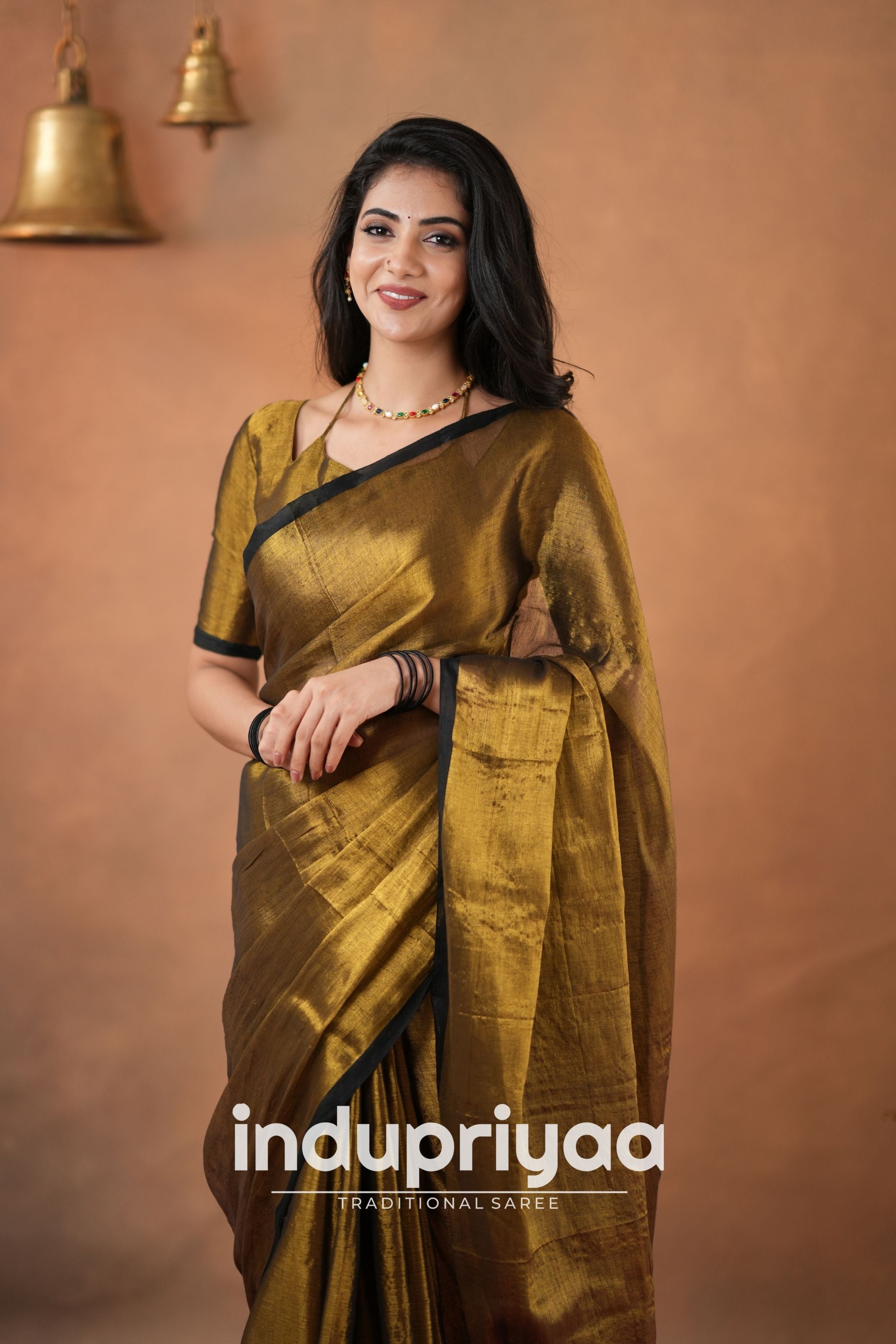 Gold Handloom Tissue Cotton  Saree