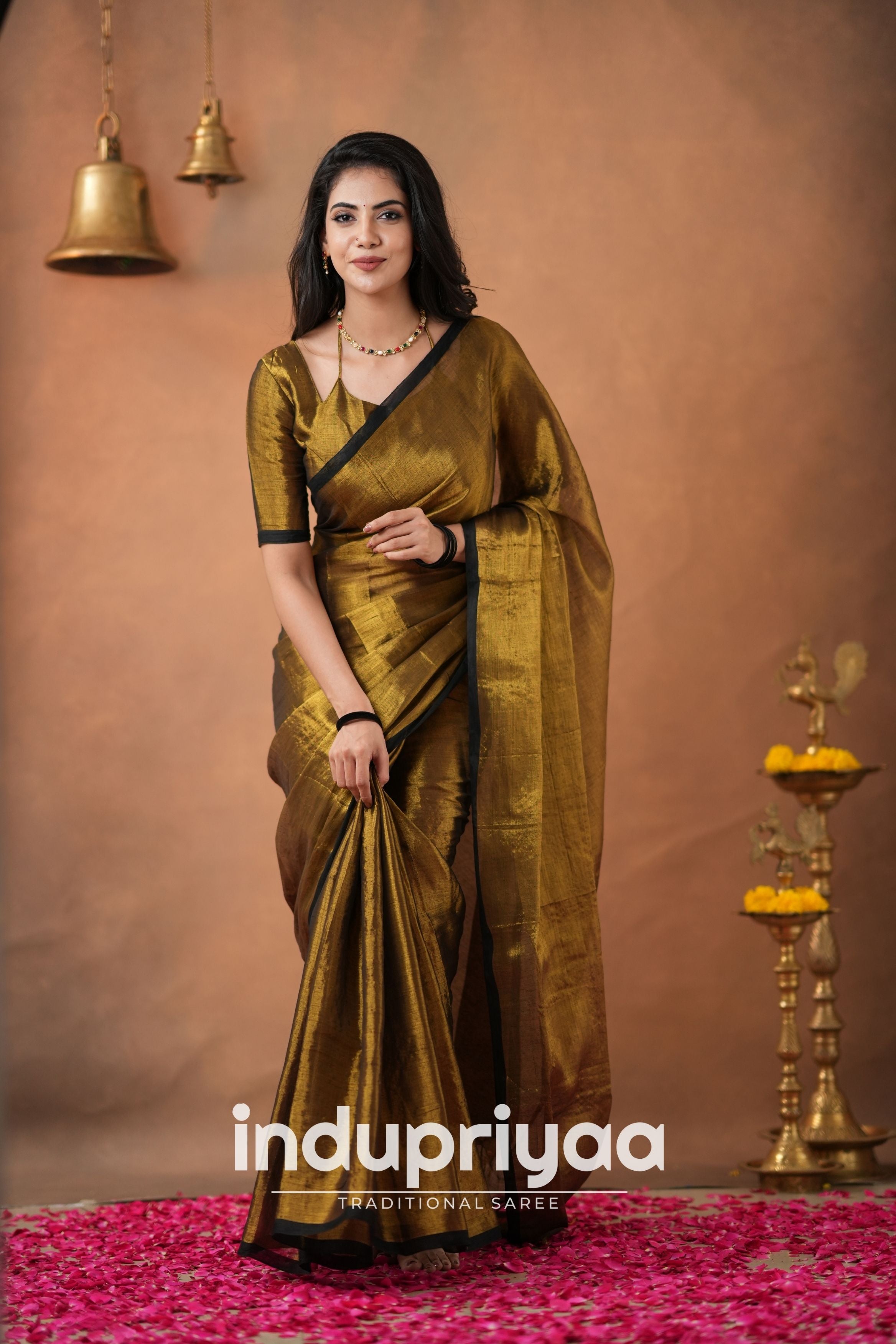 Gold Handloom Tissue Cotton  Saree