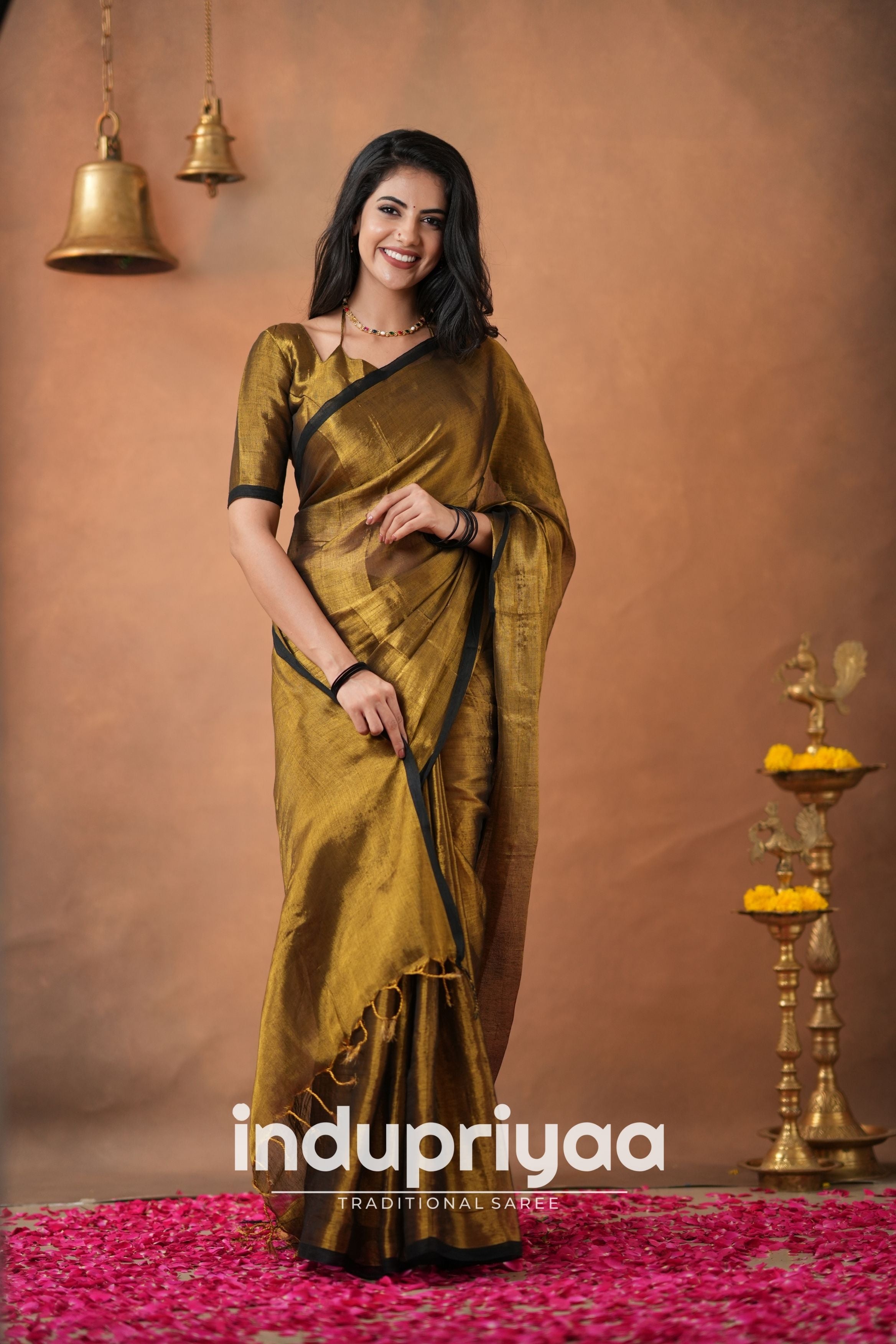 Gold Handloom Tissue Cotton  Saree
