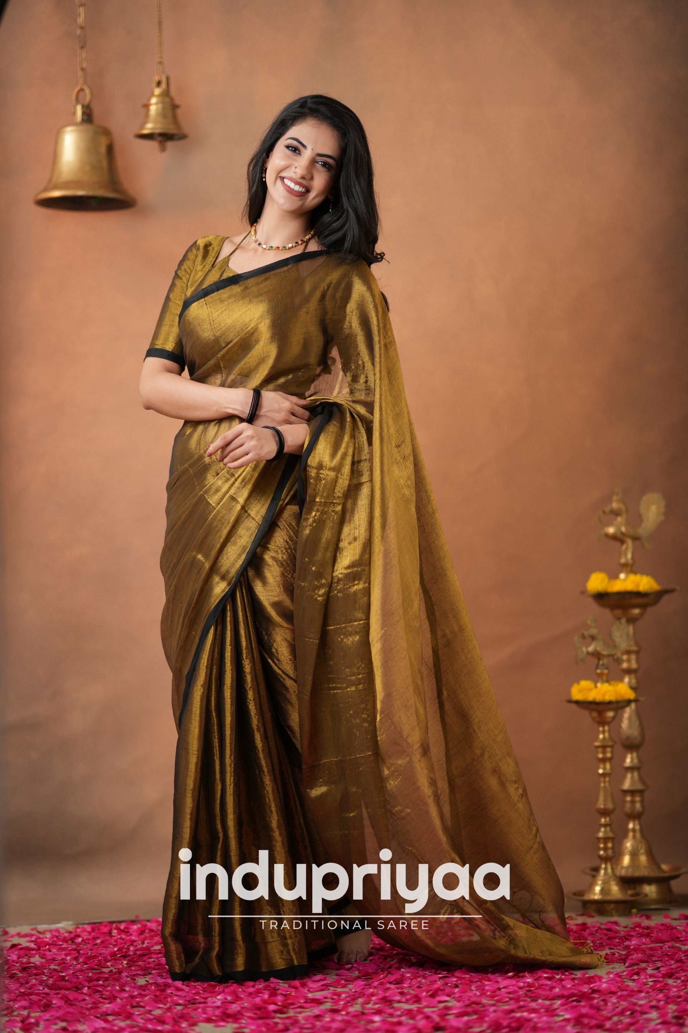 Gold Handloom Tissue Cotton  Saree