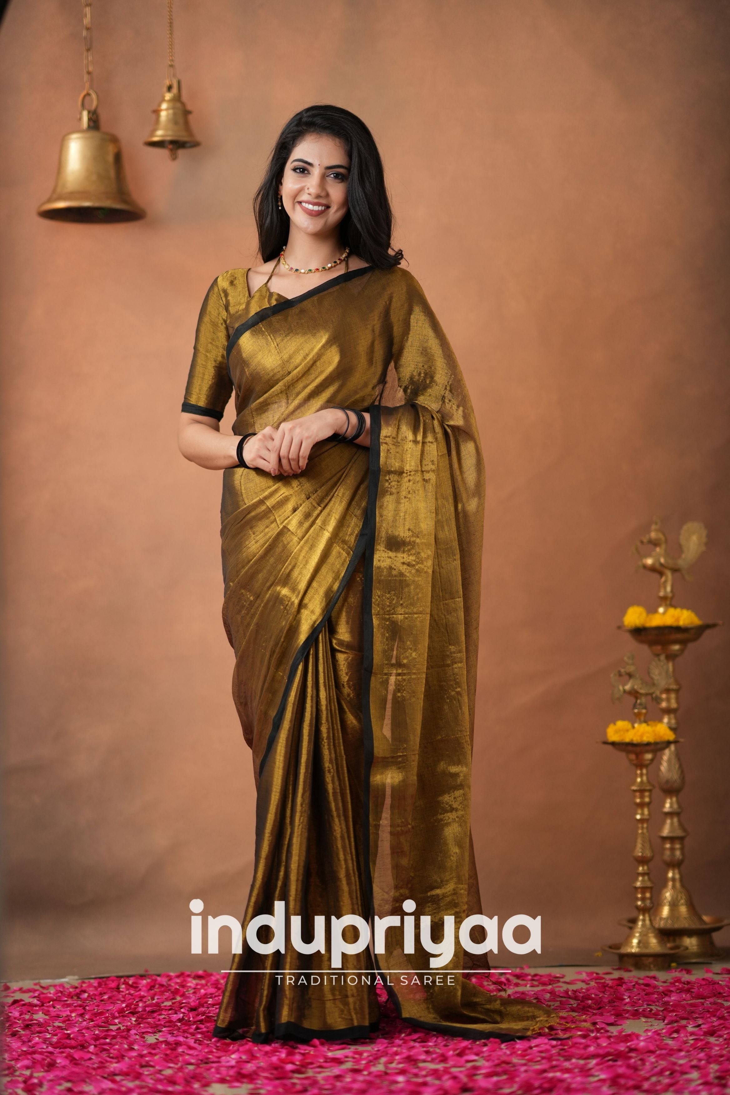 Gold Handloom Tissue Cotton  Saree