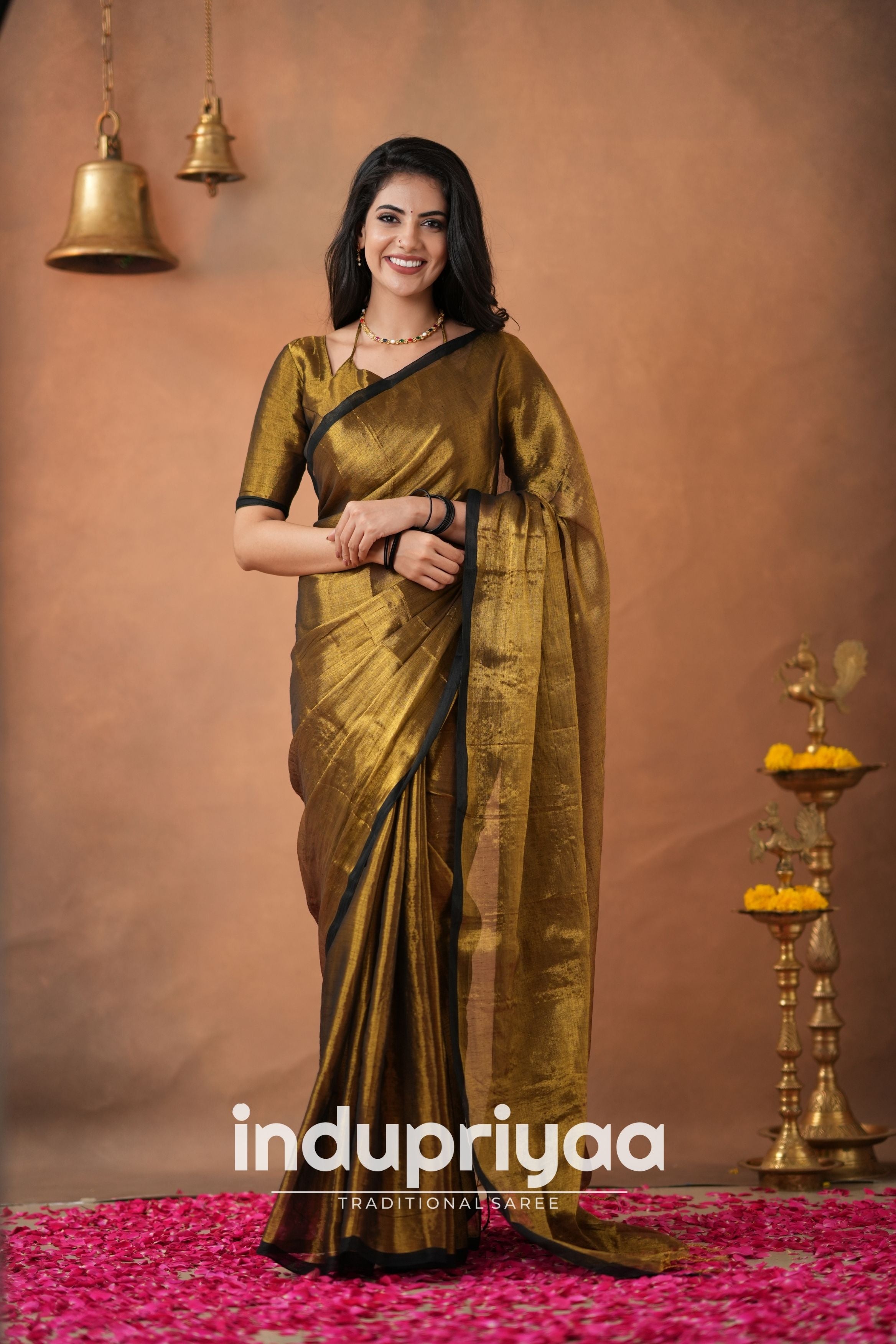 Gold Handloom Tissue Cotton  Saree