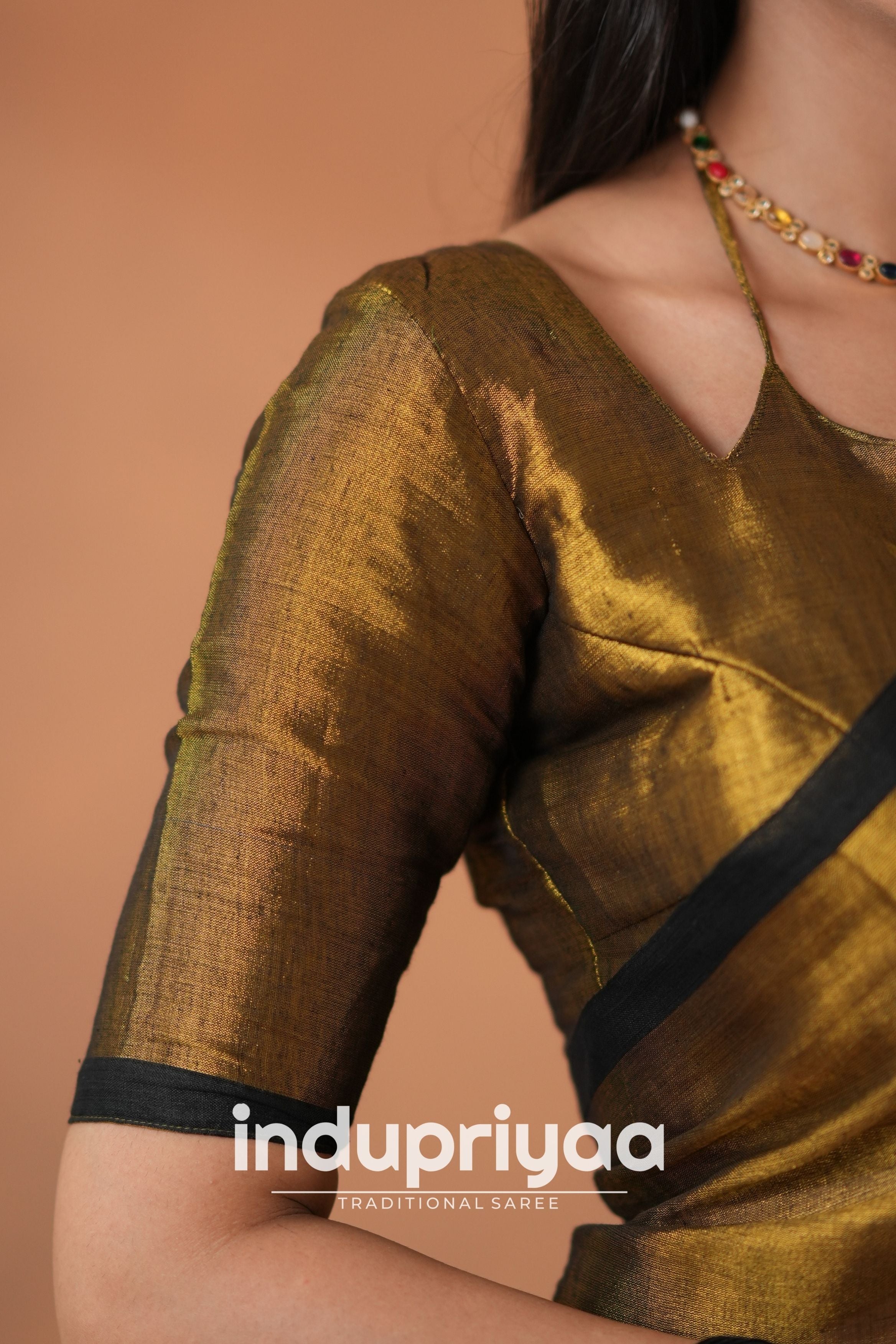 Gold Handloom Tissue Cotton  Saree